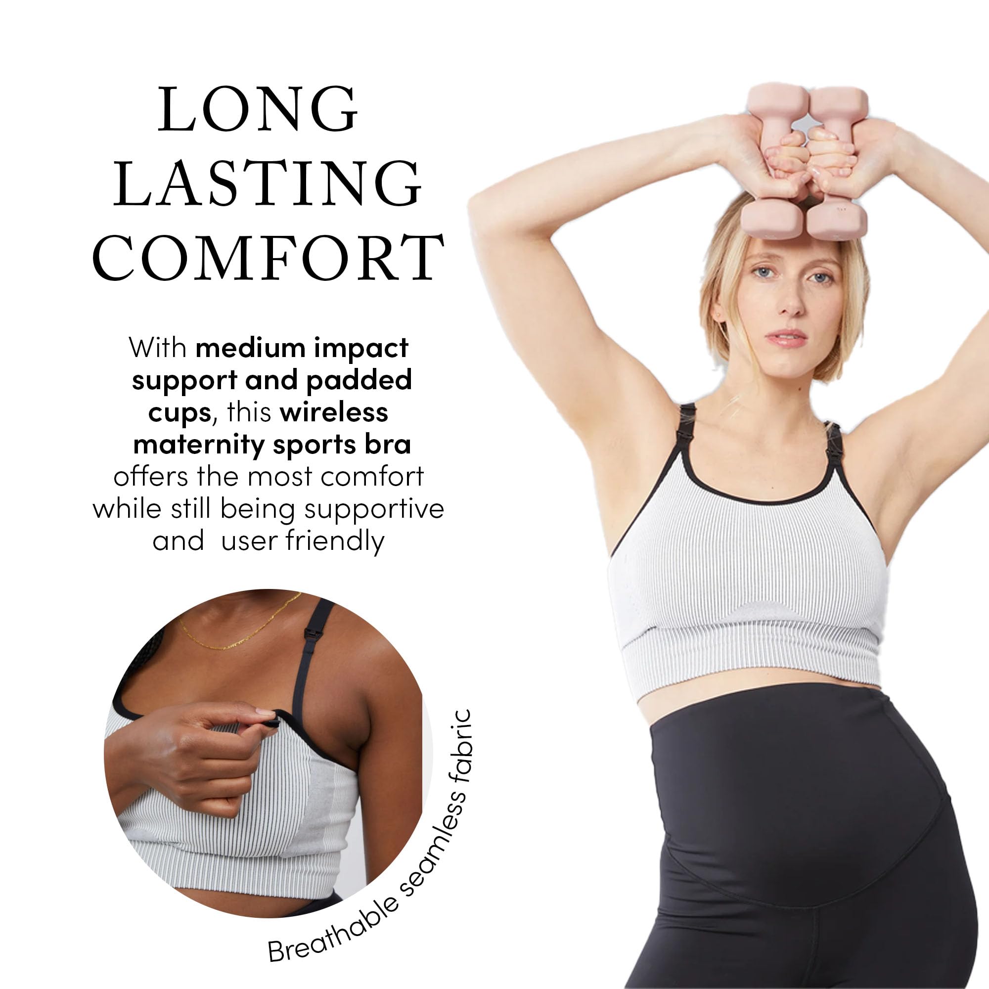 Ingrid & Isabel - Seamless Maternity & Nursing Sports Bra for Pregnancy, Postpartum & Breastfeeding - Comfortable Workout & Lounge Wear for Active Moms