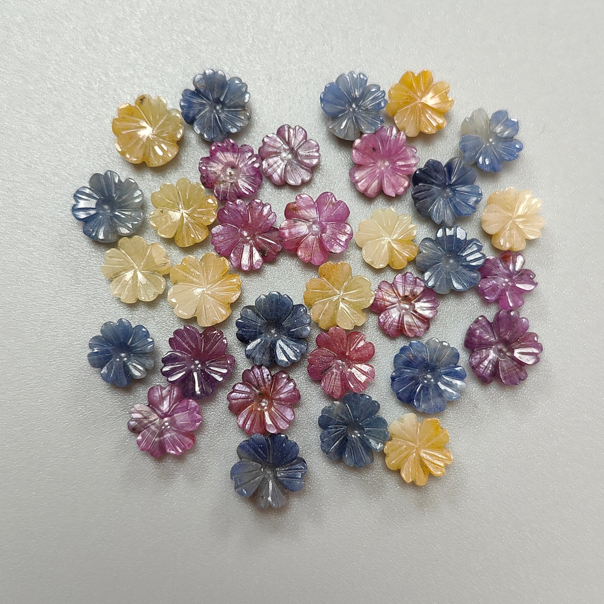 100% Natural Multi Sapphire Gemstone Flower Carving - Hand Carved Jewelry Making Supplies for Necklaces, Rings & DIY Crafts | Perfect for Bohemian Style Accessories & Gift Giving