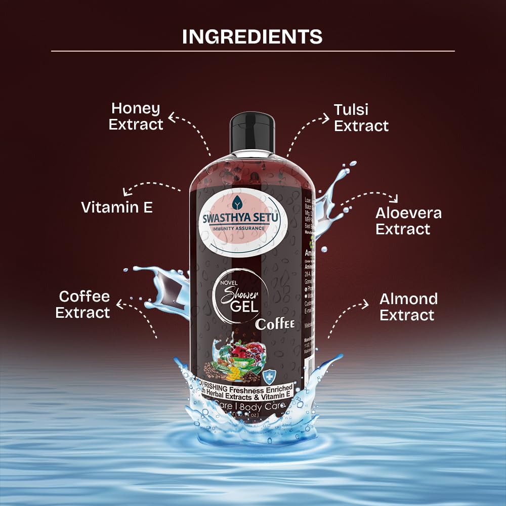 Nourishing Herbal Shower Gel with Vitamin E for Hair & Body Care - Coffee Scent, 300ml | Refreshing Daily Cleansing for Men & Women