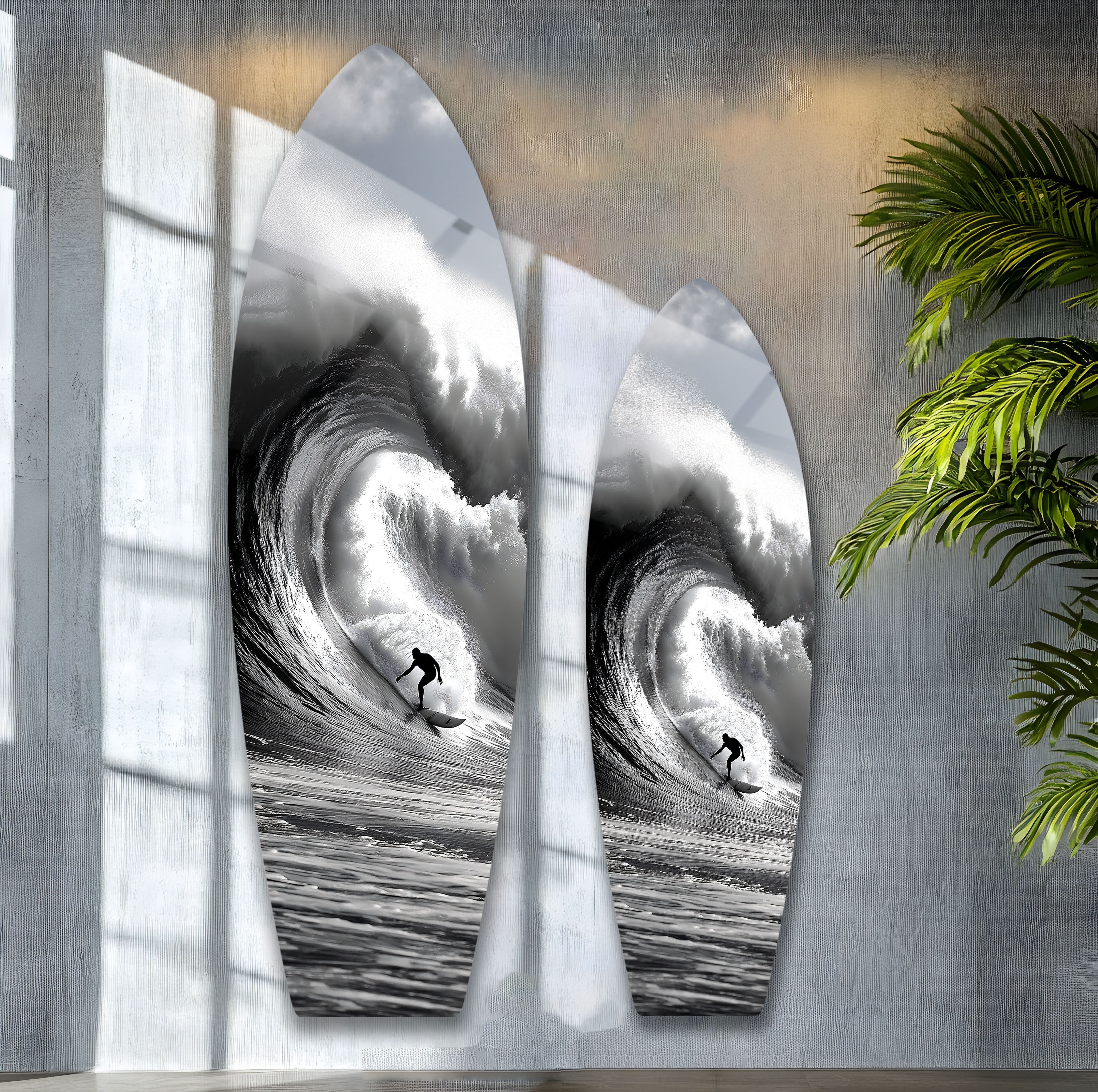 Black and White Surfboard Wall Art - Coastal Decor for Beach House, Surf Shop & Ocean-Themed Rooms - Perfect for Living Room, Bedroom or Office