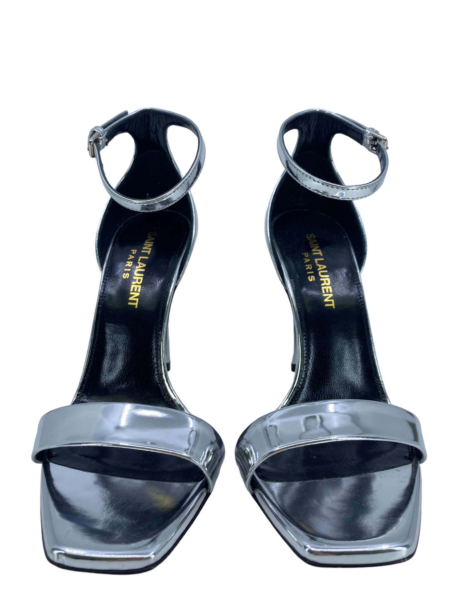 Saint Laurent Silver Open Toe Sandals for Women Size 5 - Luxury High Heel Dress Sandals for Parties, Weddings & Evening Events