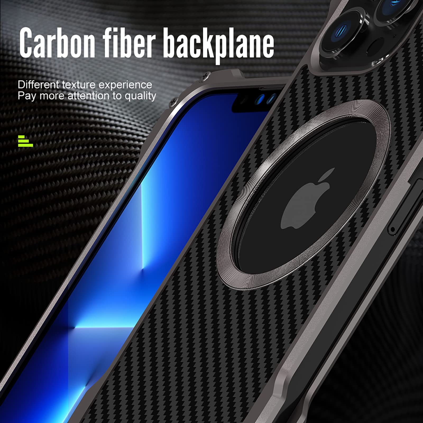 Shockproof iPhone 13 Pro Case with Heat Dissipation - Aluminum Alloy & Carbon Fiber Bumper Cover, Drop-Proof Armor Protection, Magsafe Charger Compatible & Lens Protector | Perfect for Outdoor Adventures, Work & Daily Use