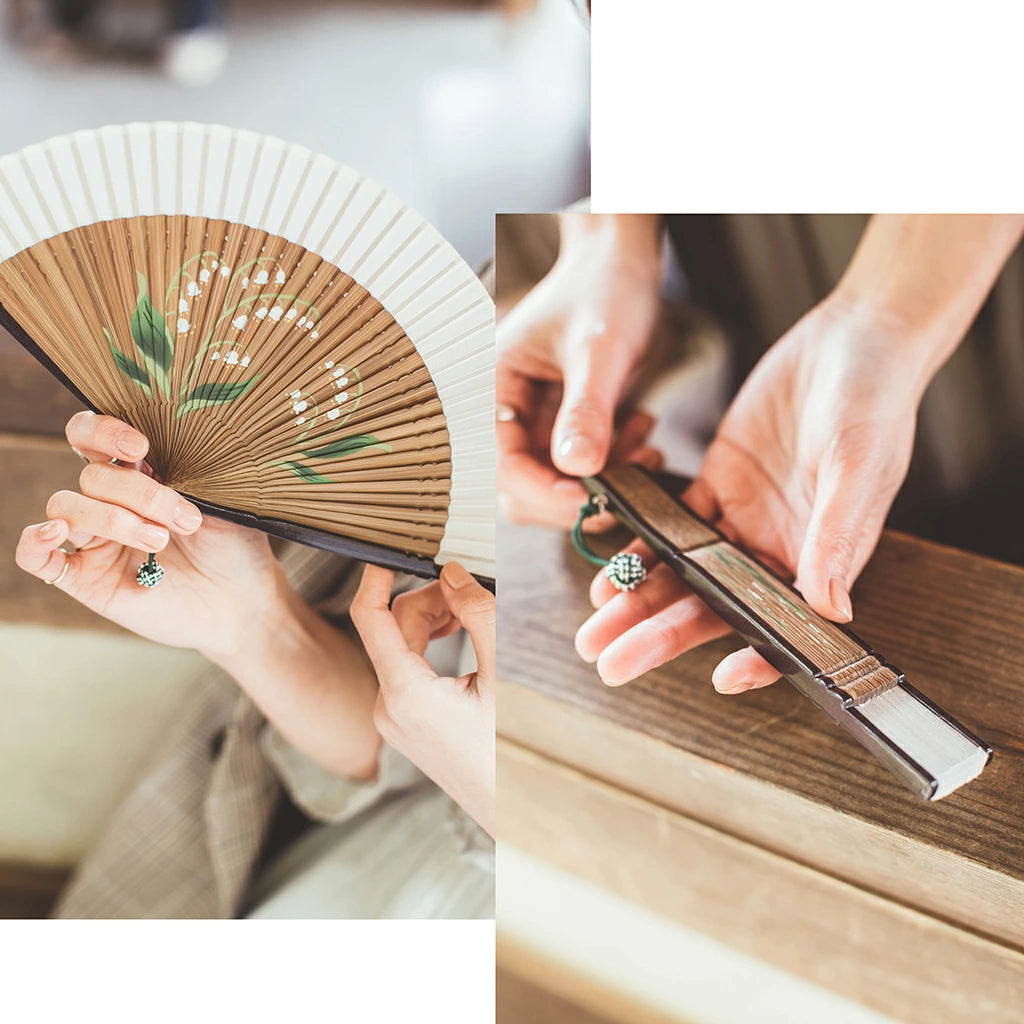 Japanese Sensu Folding Fan for Women - Elegant Mimosa Design Hand Fan for Summer, Travel, and Traditional Events