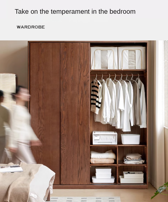 Solid Oak Wood Sliding Door Wardrobe Closet - Modern & Spacious Storage for Bedroom, Walk-In Closet, or Living Room Organization