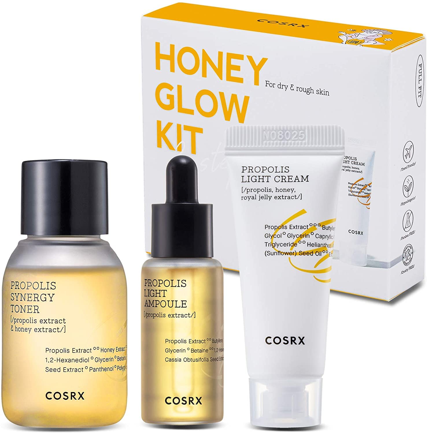 COSRX Honey Glow Kit - Korean Skincare Set with Propolis Facial Toner, Serum & Cream | Mini Travel Essentials for Deep Moisture & Hydration | Nourishing Skincare Gift Set | Perfect for Travel, Dry Skin Care & Daily Hydration Routine