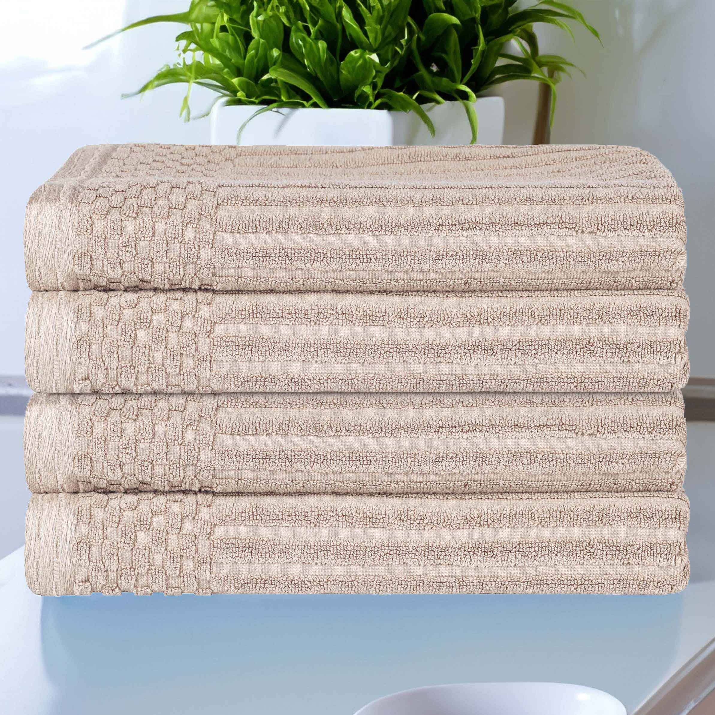 Premium Soho Ribbed Textured Cotton Bath Towels - Ultra Absorbent, Soft & Quick-Drying - Set of 4 (White) - Luxury Spa, Bathroom & Beach Essentials for Home & Travel