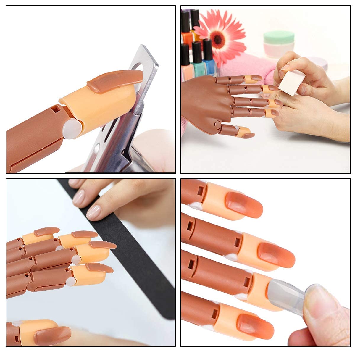 Professional Acrylic Nail Practice Hand - Flexible Mannequin Hand for Nail Art Training with 200 Fake Nail Tips - Perfect for Beginners & Nail Technicians to Practice Gel, Acrylic & Nail Extension Techniques at Home or Salon