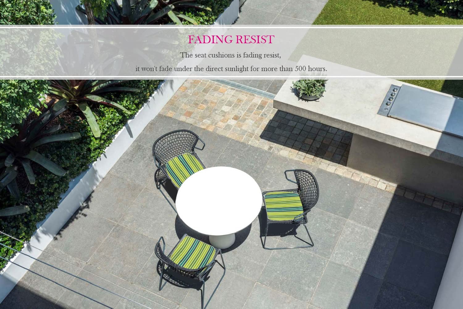 Fabritones Outdoor Seat Cushions - Set of 4 Green Stripe Patio Chair Cushions with Ties, 16x17 Inch Square Chair Pads - Perfect for Garden, Deck, Poolside & Outdoor Furniture Comfort