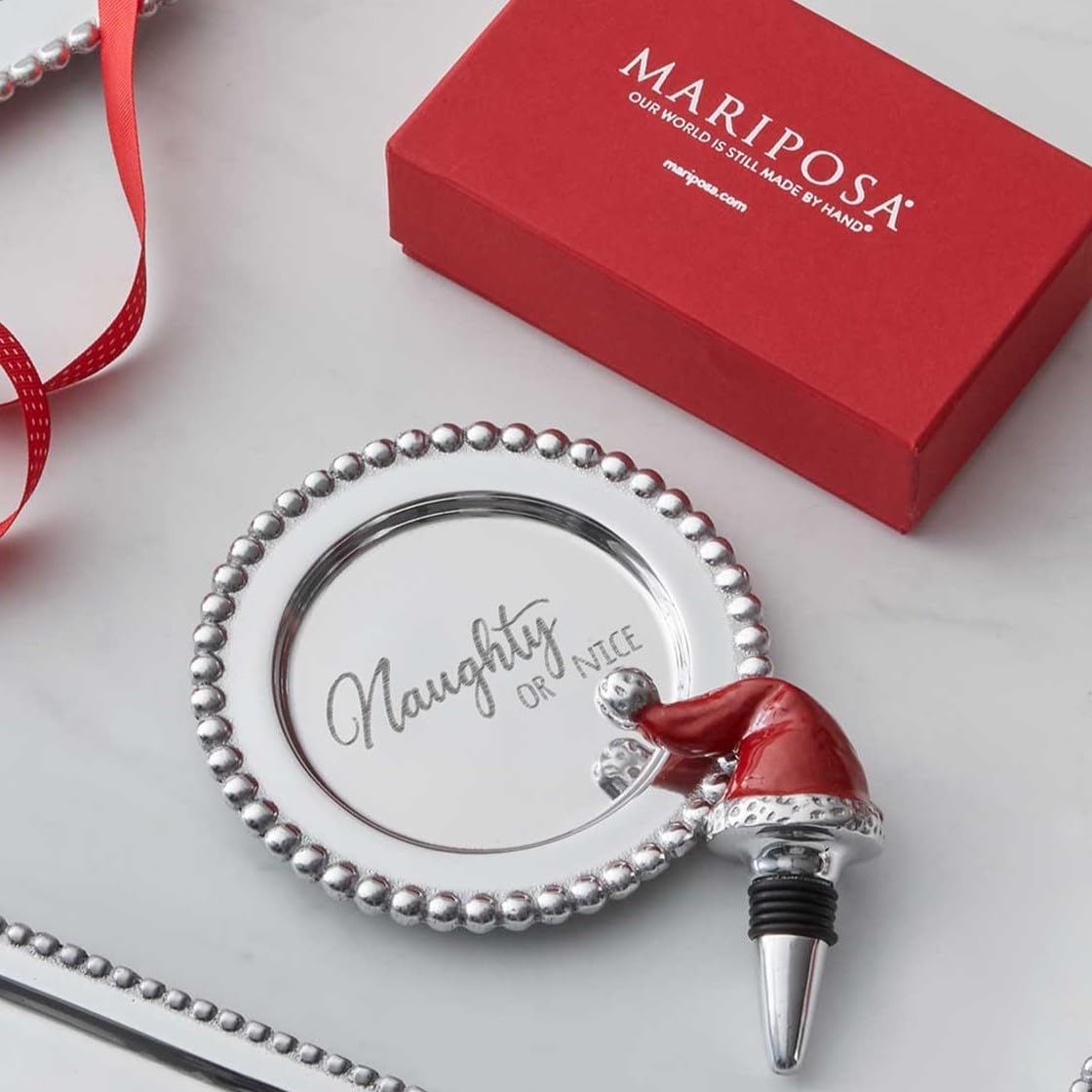 Mariposa Red Santa Hat Bottle Stopper - Brilliant Recycled Sandcast Aluminum Barware | Handmade in Mexico | Perfect for Christmas Parties, Holiday Decor & Wine Lovers Gifts