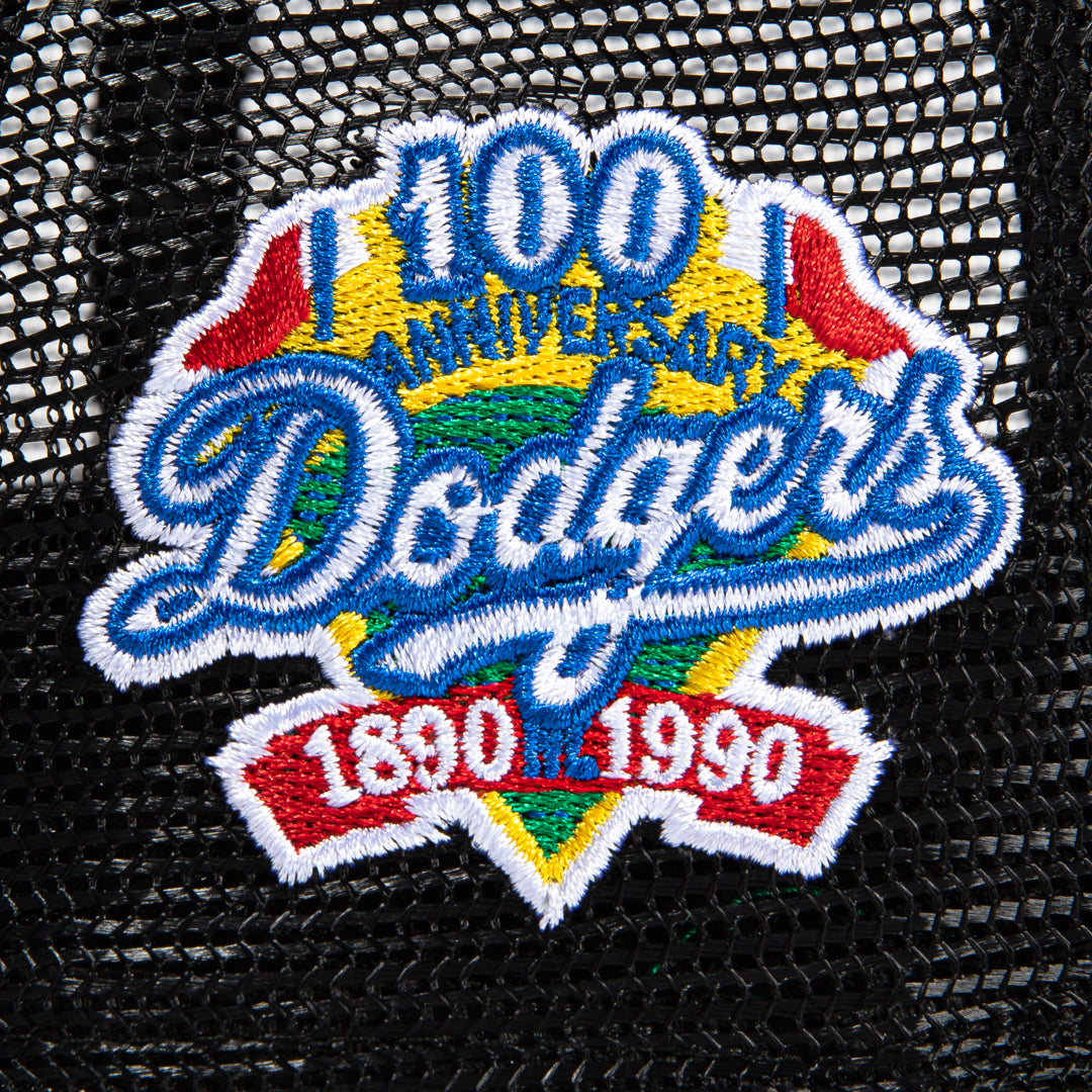 New Era 59Fifty Black Los Angeles Dodgers 100th Anniversary Patch Snapback Trucker Hat - Adjustable Baseball Cap for Men & Women - Perfect for Baseball Games, Sports Events & Casual Wear