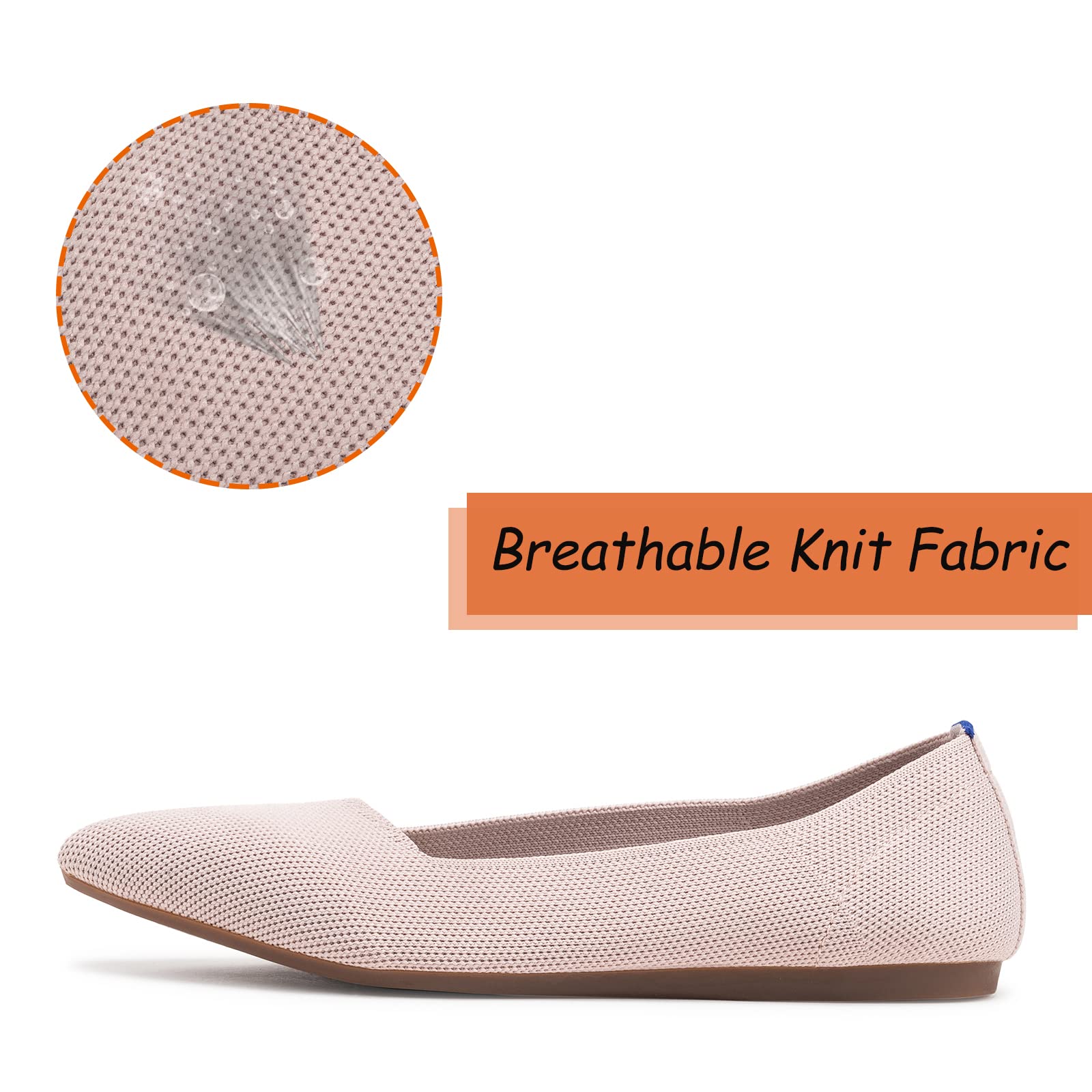 Women's Pointed Toe Ballet Flats - Knit Dress Shoes with Low Wedge | Comfortable Slip On Flats for Women | Classic Soft Ballet Shoes for Work, Office & Casual Wear