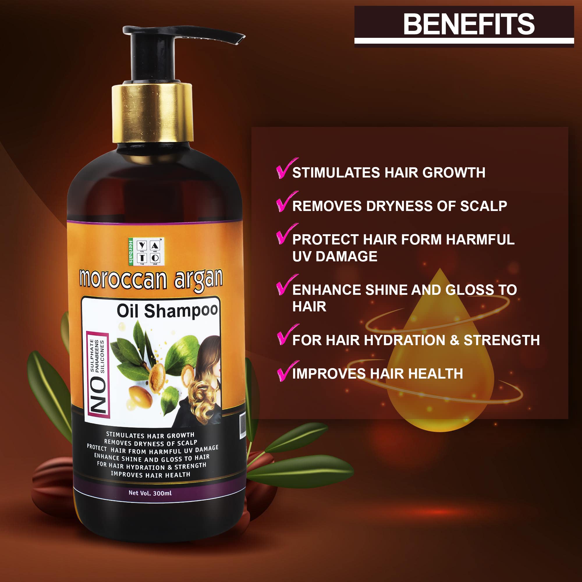 Yato Herbals Moroccan Argan Oil Hair Care Combo Set - 300ml Shampoo & 200ml Non-Sticky Hair Oil for Healthy Scalp & Shiny Hair - Sulfate-Free & Nourishing Treatment for Dry, Damaged Hair - Perfect for Daily Hair Care & Salon-Quality Results at Home