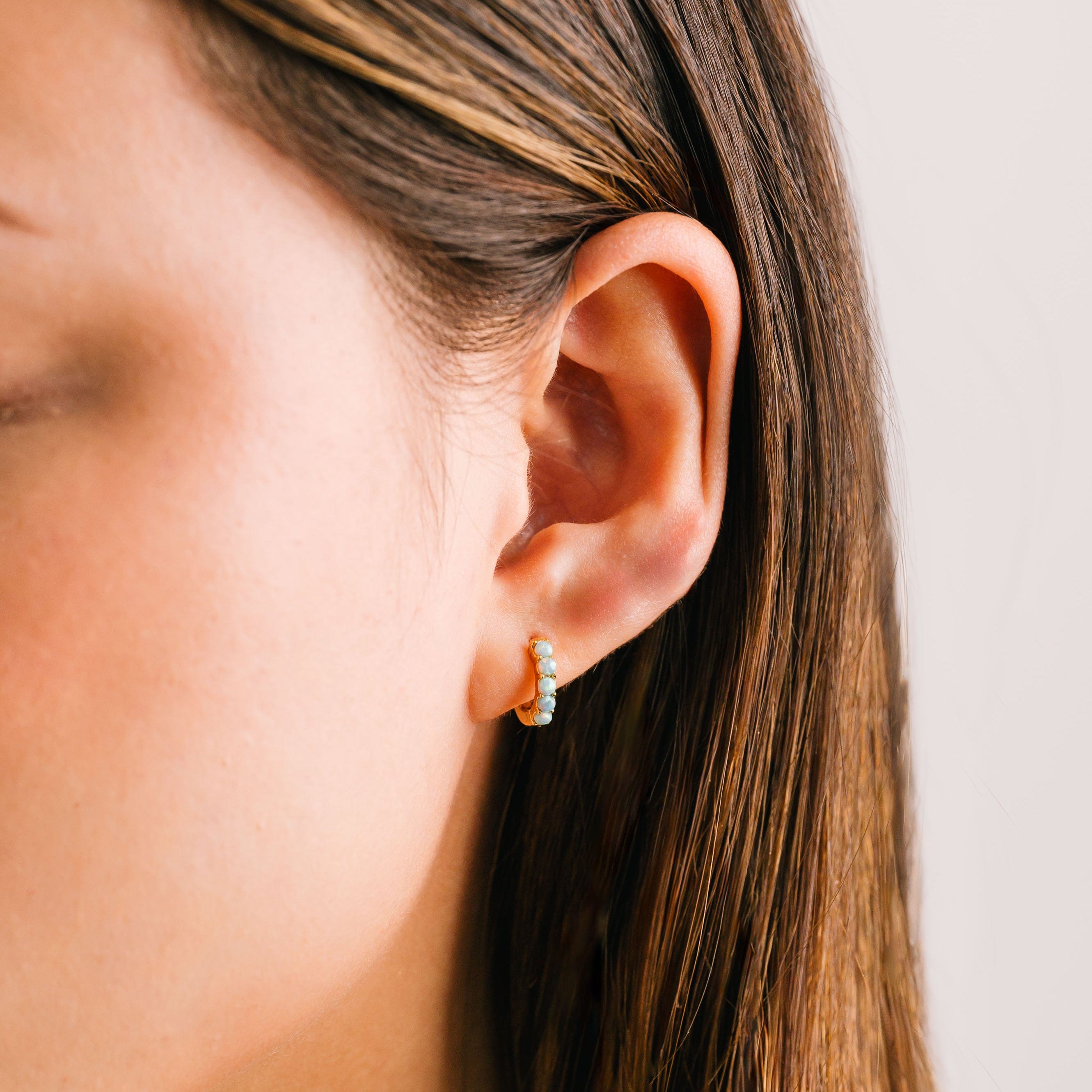 11mm Blue Opal Huggie Hoop Earrings for Women - Dainty Everyday Jewelry, Perfect for Work, Date Night & Gifts