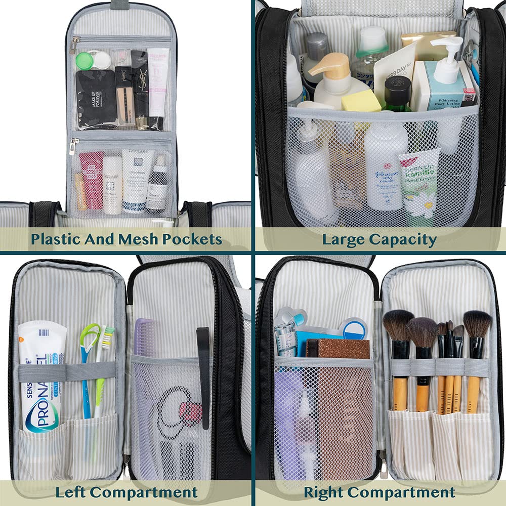 PAVILIA Extra Large Hanging Toiletry Bag for Women & Men - Waterproof Travel Cosmetic Organizer with Multiple Pockets - Perfect for Makeup, Toiletries & Travel Essentials (Black) - Ideal for Airplane, Gym, Camping & Vacation Trips