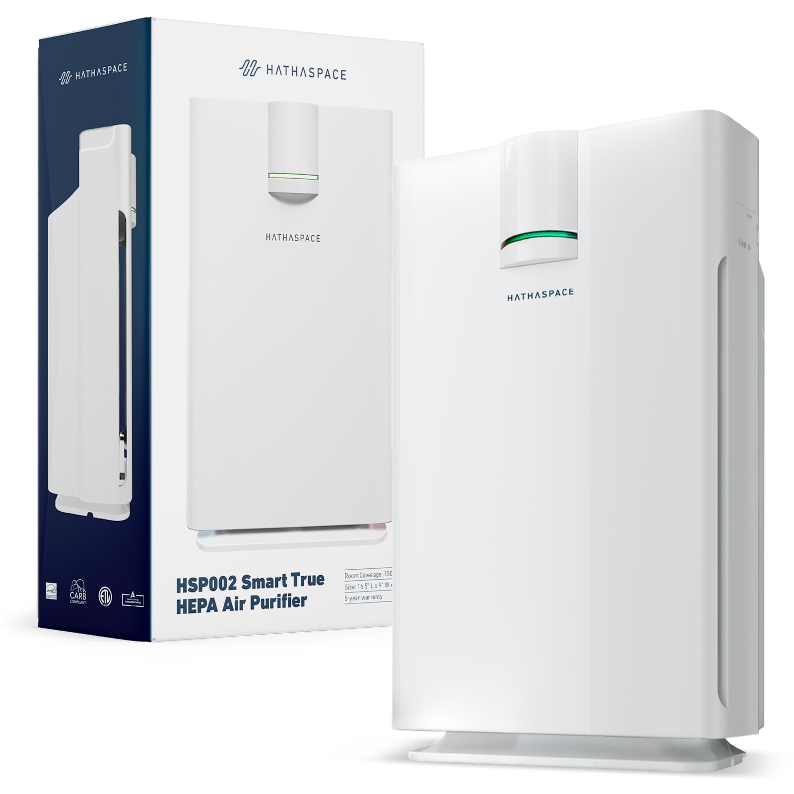 HATHASPACE HSP002 True HEPA Air Purifier for Home - 99.9% Dust, Smoke, Pet Dander, Odor & VOC Removal - Covers 1500 Sq. Ft - Quiet Air Cleaner with Smart Sensor - Ideal for Bedroom, Living Room & Large Spaces - Perfect for Allergy & Asthma Relief