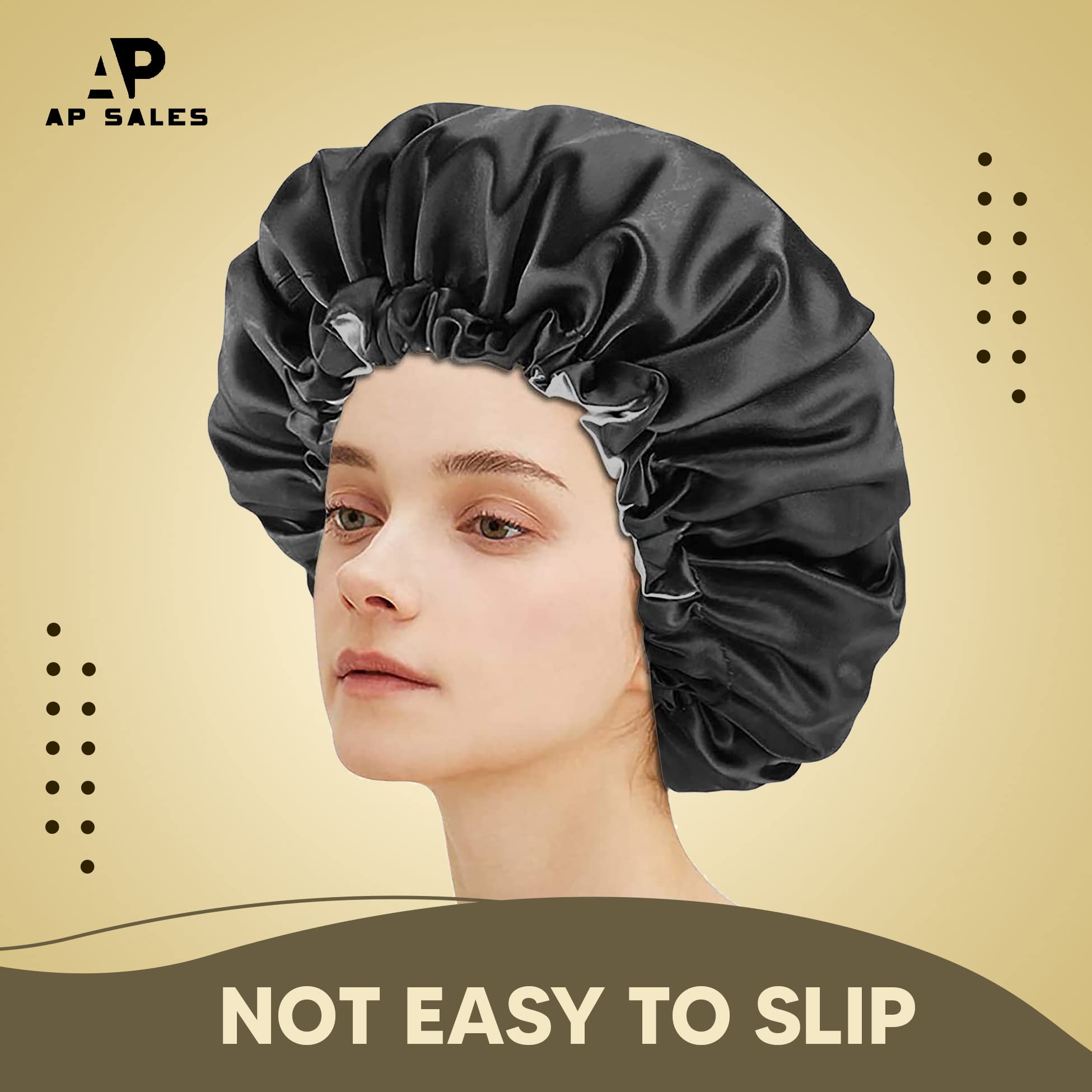 Premium Satin Silk Hair Bonnet for Sleeping & Curly Hair Protection - Includes 3 Luxury Silk Scrunchies - Soft Satin Head Wrap for Nighttime Hair Care (Black) - Perfect for Natural Hair, Braids, and Extensions