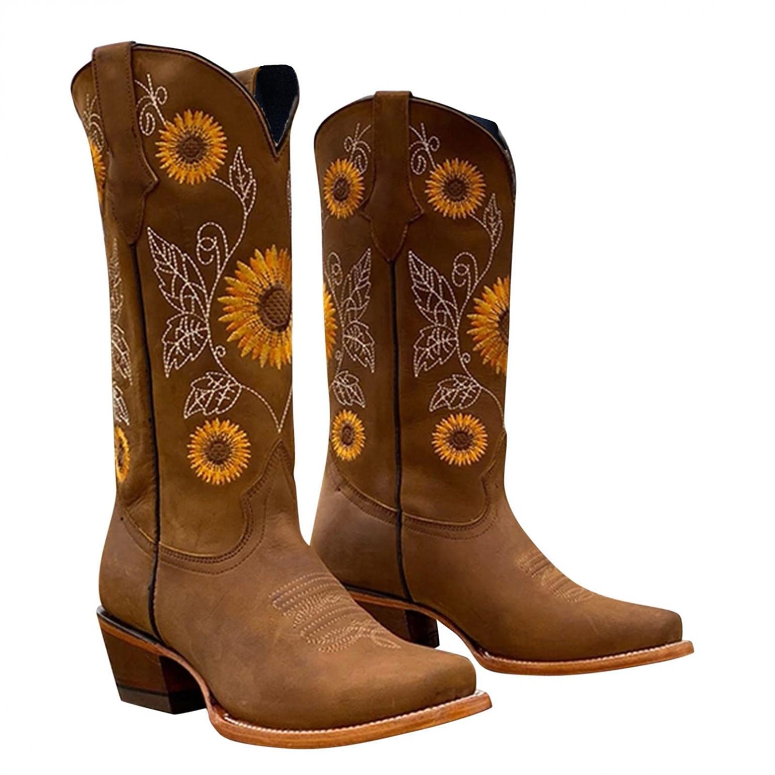 Selomore Women's Plus Size Fashion Boots with Thick Heel & Round Toe - Embroidered Ankle Boots for Casual Wear, Size 0920US115 | Perfect for Fall Outfits, Office & Date Nights