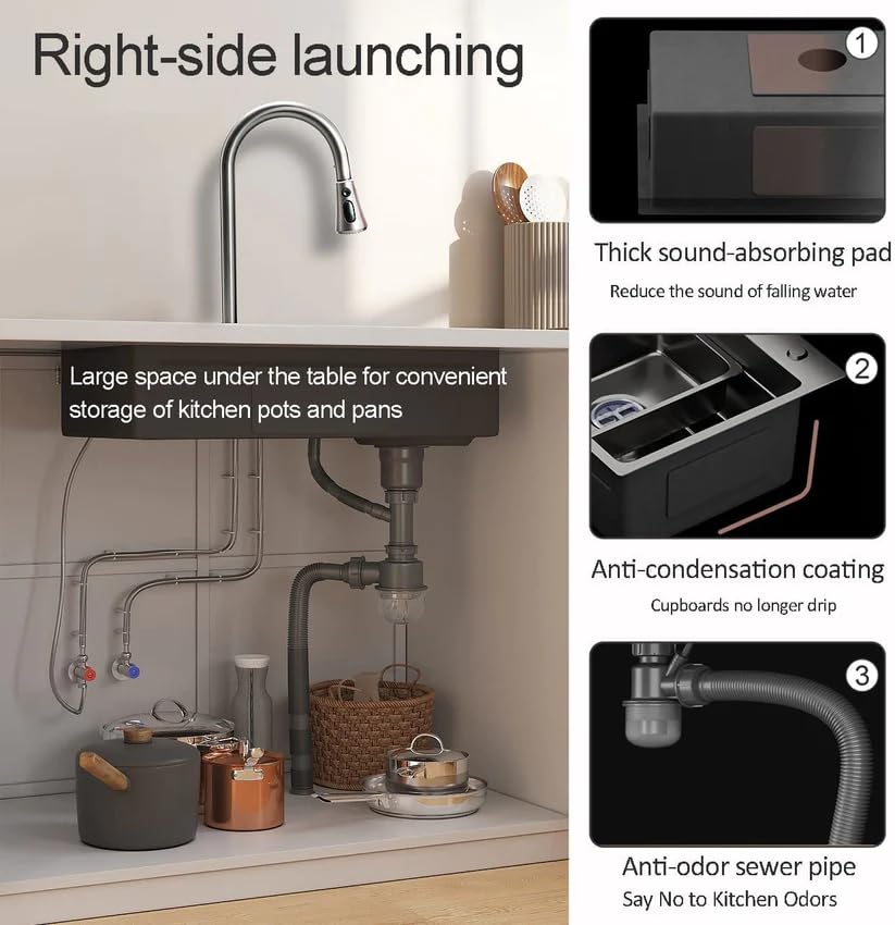 32x18x9 Inch 304 Stainless Steel Kitchen Sink with Pull Down Faucet - Black Matte Single Bowl Sink with Cutting Board, Knife Holder & 2 Fruit Baskets | Perfect for Modern Kitchens, Restaurant Prep & Small Space Cooking Areas