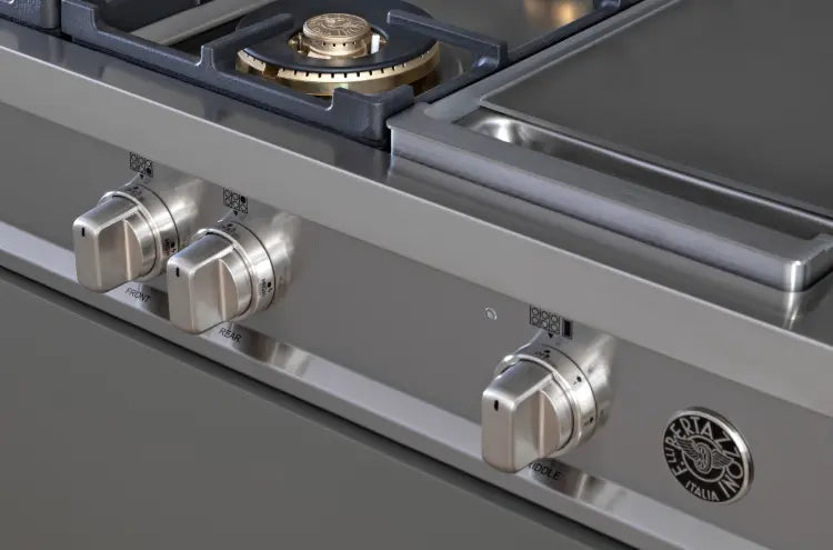 Bertazzoni PROF486GRTBXT 48-Inch Professional Gas Rangetop with 6 Brass Burners & Electric Griddle - Stainless Steel - Perfect for Home Chefs & Commercial Kitchens