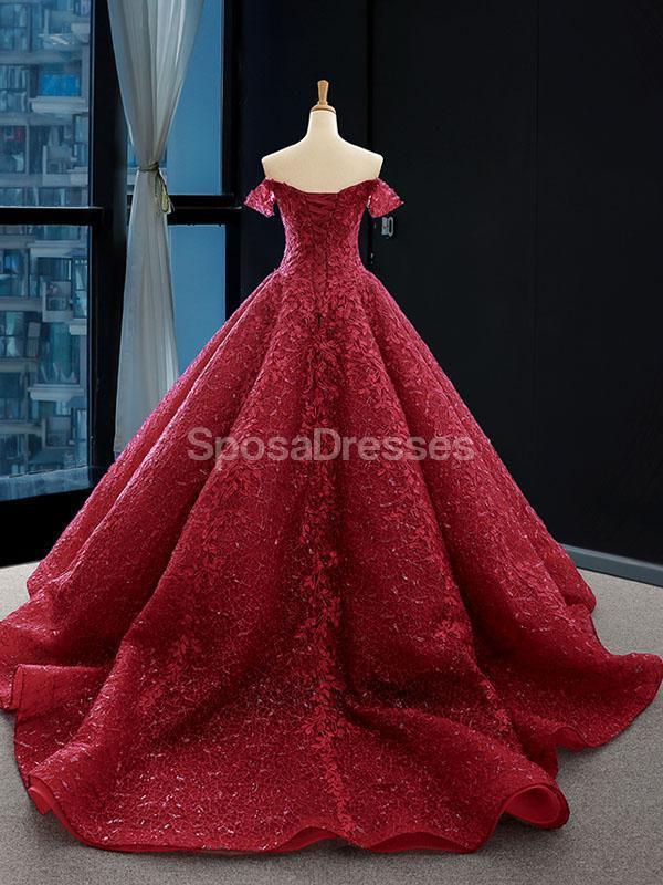 Elegant Off Shoulder Dark Red Lace Ball Gown - Formal Evening Prom Dress for Women | Perfect for Homecoming, Prom Night & Special Occasions