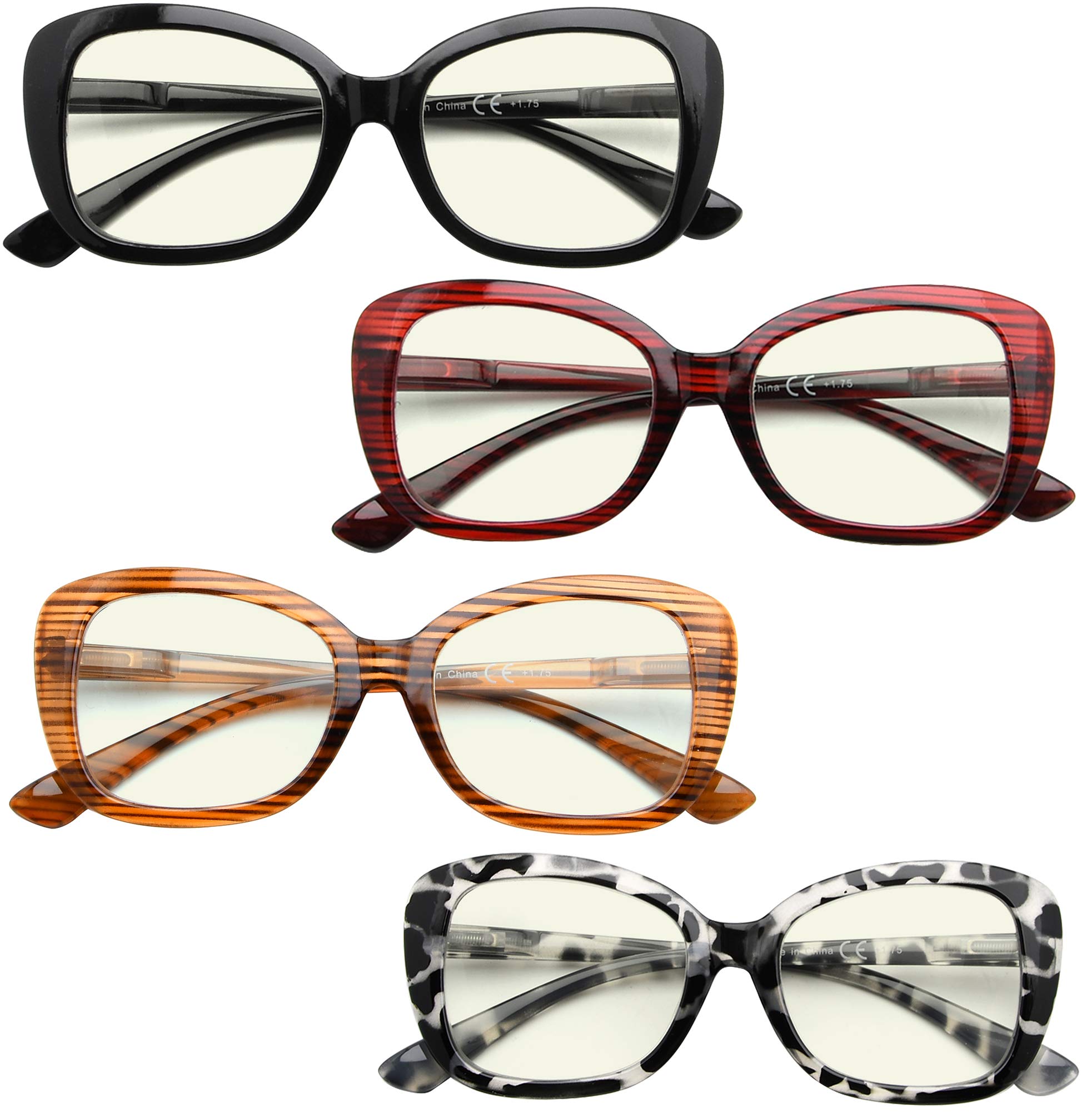 BFOCO Oversized Blue Light Blocking Glasses for Women - 4 Pack Anti Glare Computer & Reading Glasses - Reduce Eye Strain for Office Work, Gaming & Screen Time