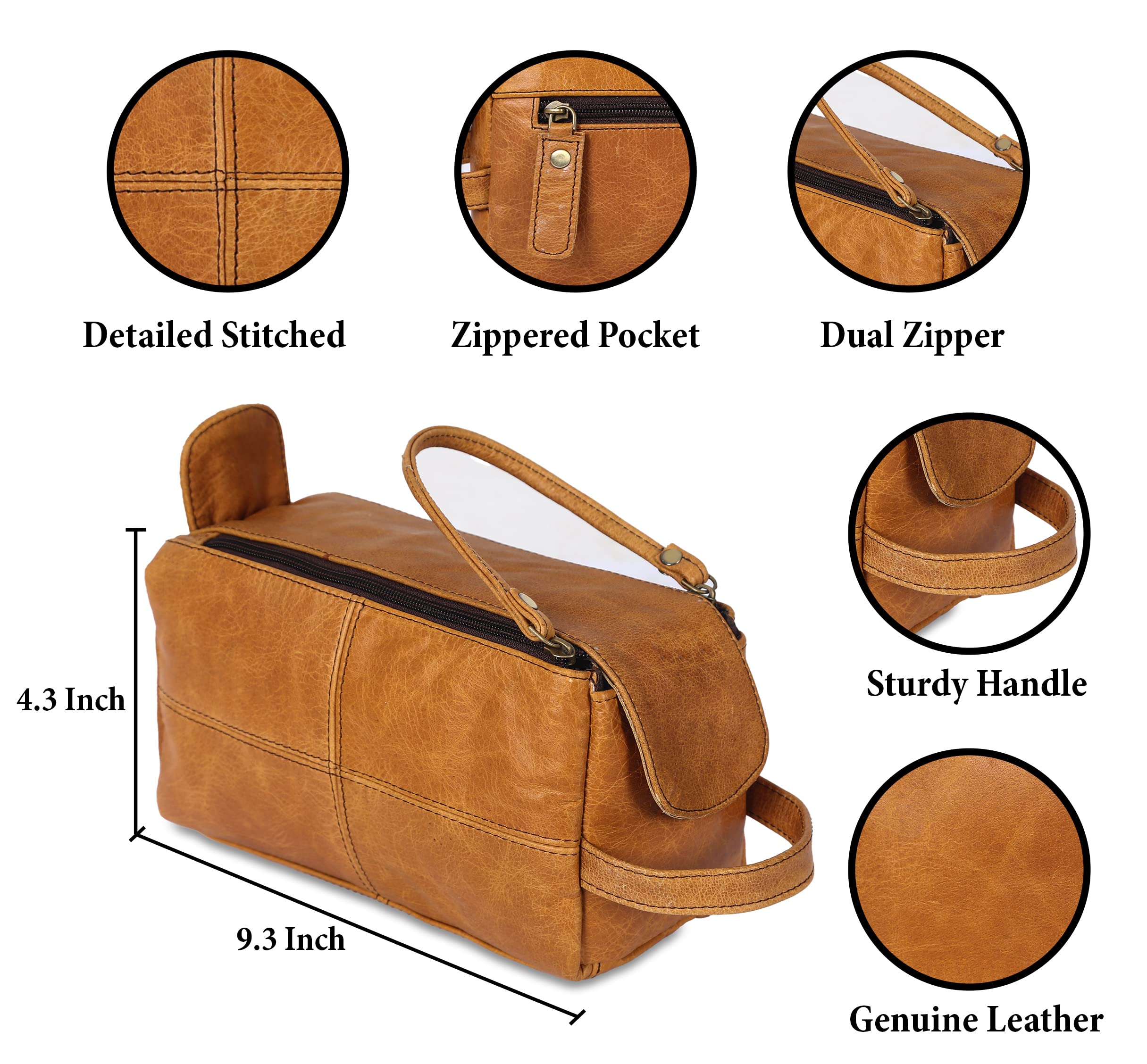 Premium Buffalo Leather Toiletry Bag for Men & Women - Durable Travel Shaving Dopp Kit - Unisex Grooming Organizer for Business Trips, Camping & Gym Essentials - Perfect Gift for Him & Her