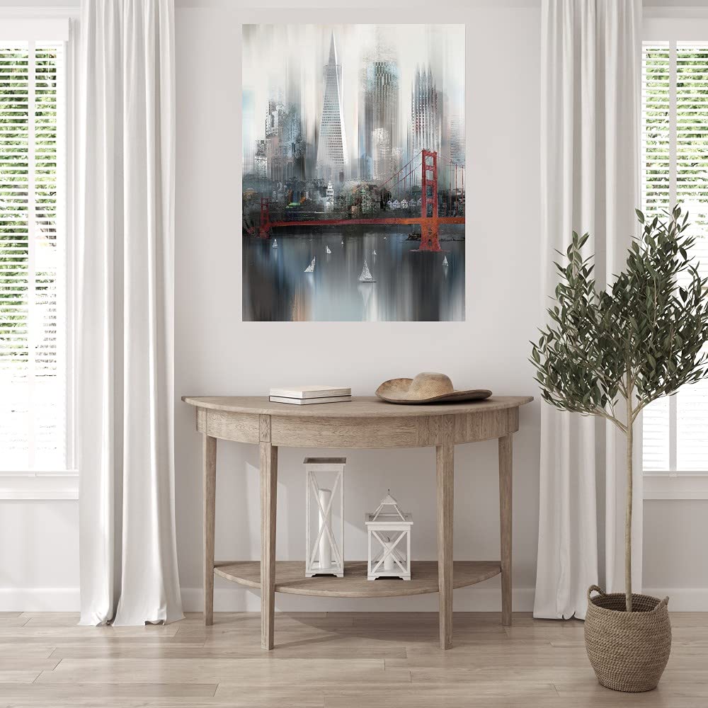 San Francisco Cityscape Canvas Wall Art - Hand Painted Fine Art Decor by Willowbrook - 32x43 Inch Ready to Hang - Perfect for Living Room, Bedroom, Office & More - Modern Home & Office Decor