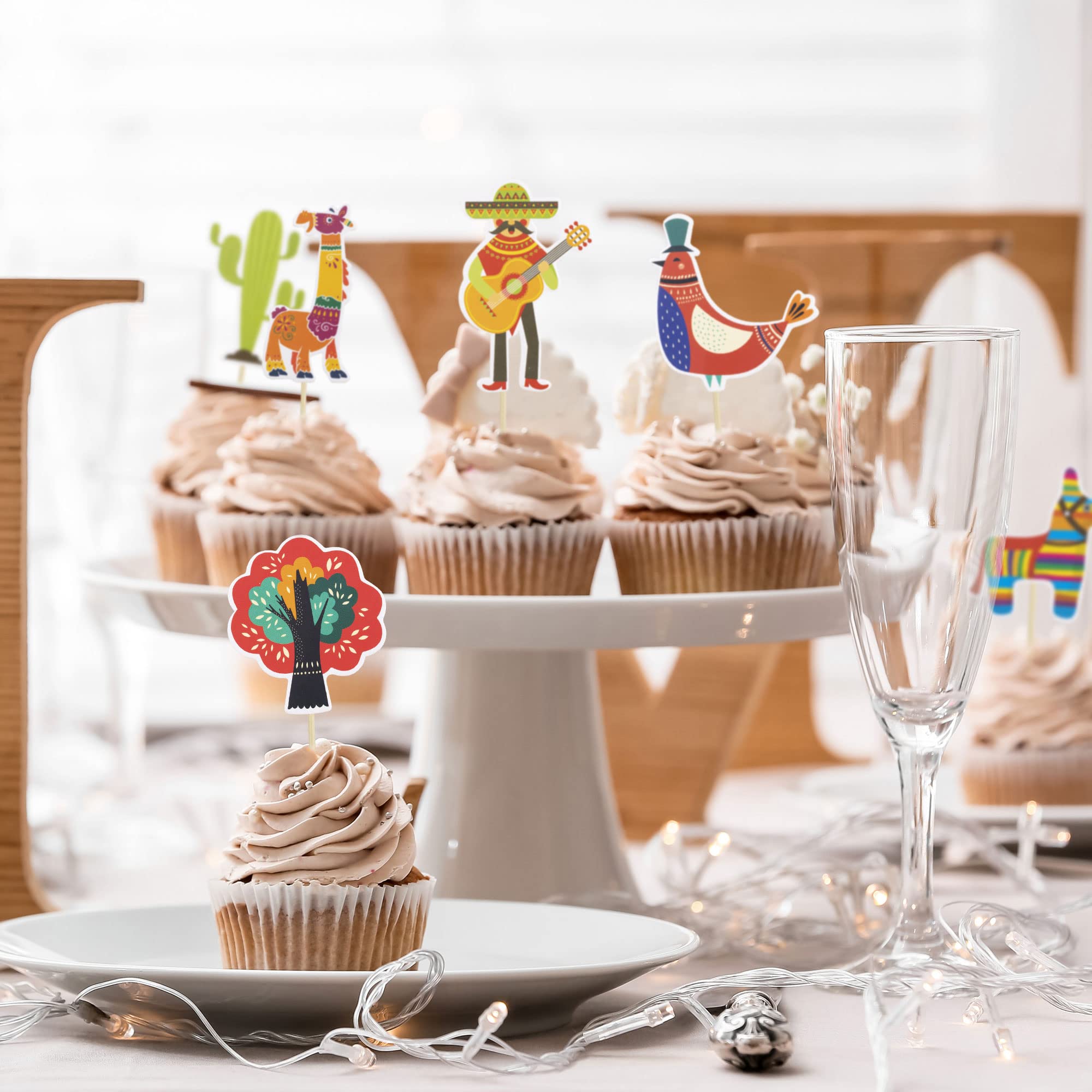 36 Pack Mexican Fiesta Cupcake Toppers - Cactus, Donkey, Maraca, Sombrero & Guitar Cake Decorations for Baby Shower, Birthday Party & Cinco de Mayo Celebrations - Perfect for Mexican Theme Parties, Wedding Decor & Holiday Desserts