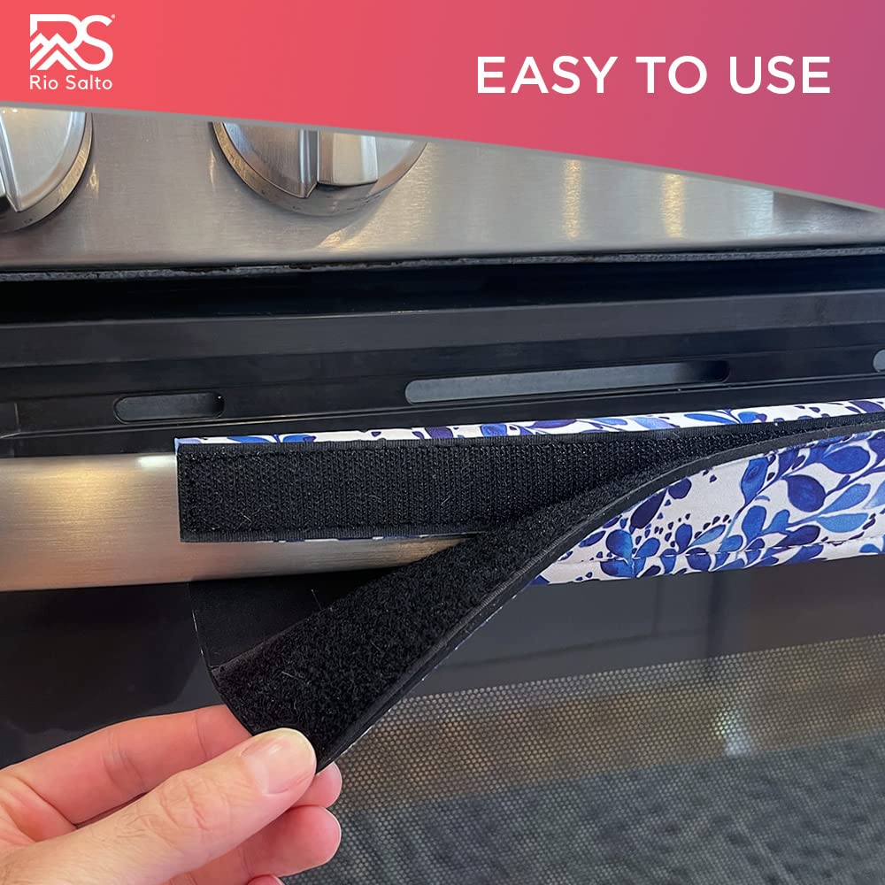 Rio Salto 5-Piece Refrigerator Door Handle Covers Set - Stylish Kitchen Appliance Protectors for Fridge, Stove, Oven, Dishwasher & Microwave - Non-Slip Grip & Decorative Blue Garden Design - Perfect for Home Kitchen Organization & Safety
