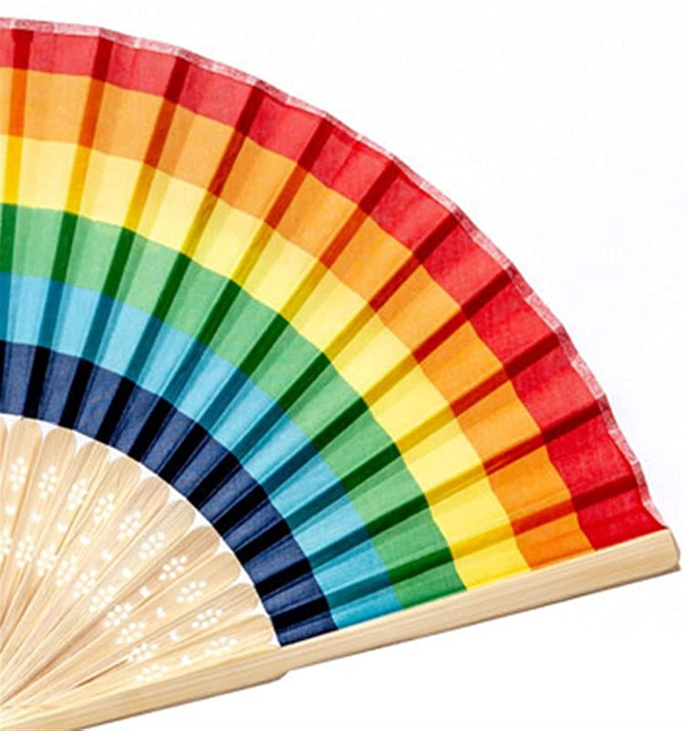 LBEC Fashion Rainbow Folding Hand Fan - Portable Summer Cooling Fan for Weddings, Parties, Festivals & Dance Performances - Decorative Handheld Fan for Women & Girls