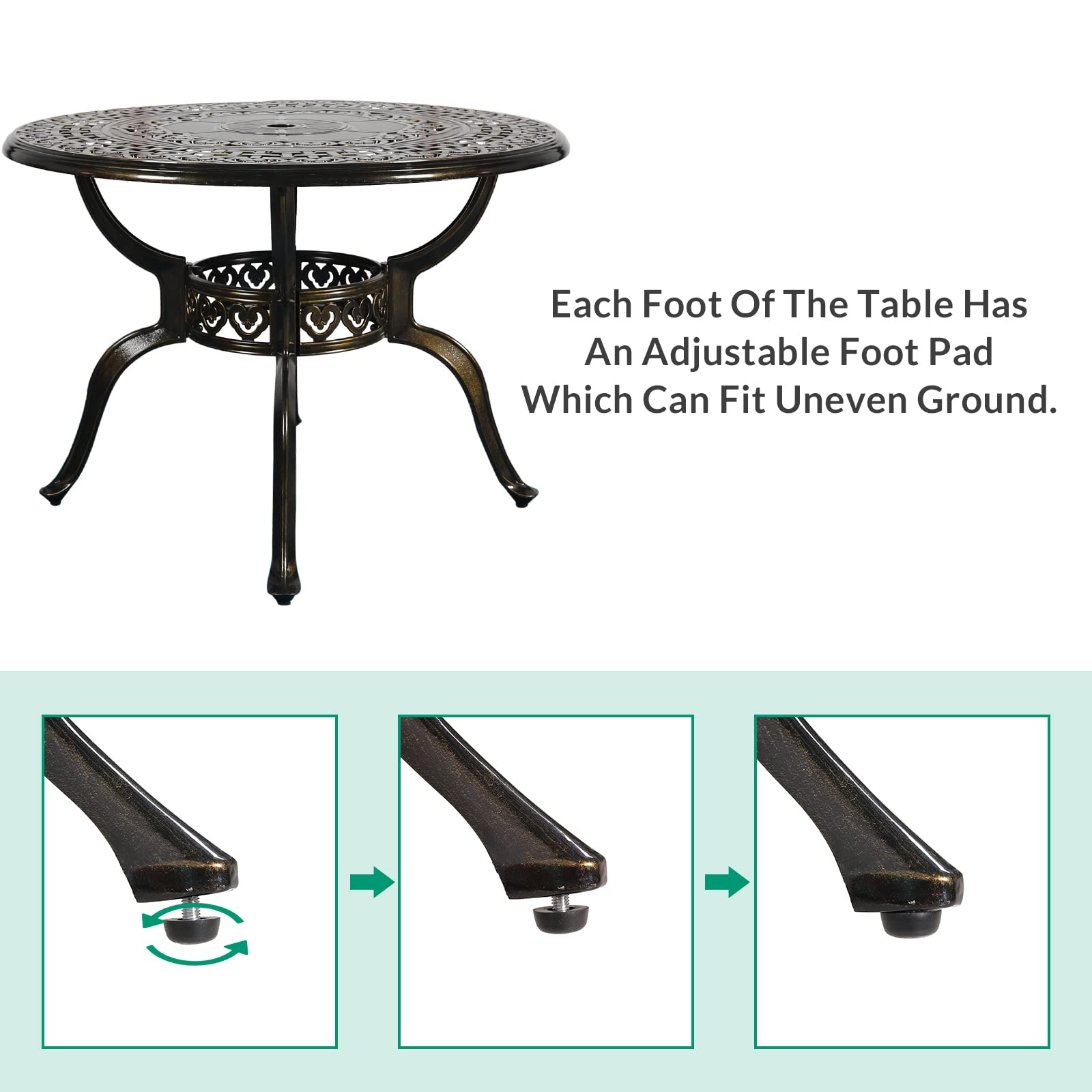 VIVIJASON 38.5 Inch Round Outdoor Patio Dining Table - Bronze Cast Aluminum Bistro Table with Umbrella Hole for Garden, Backyard, Poolside & Restaurant Use