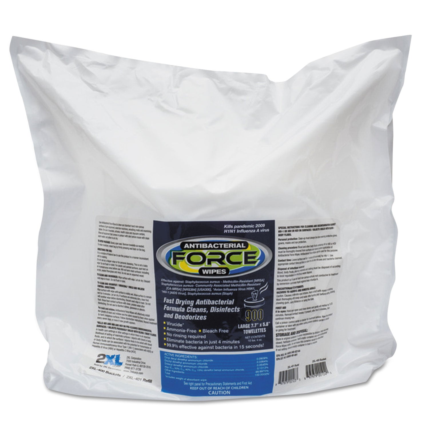 2XL FORCE Disinfecting Wipes Refill, 1 Ply, 6