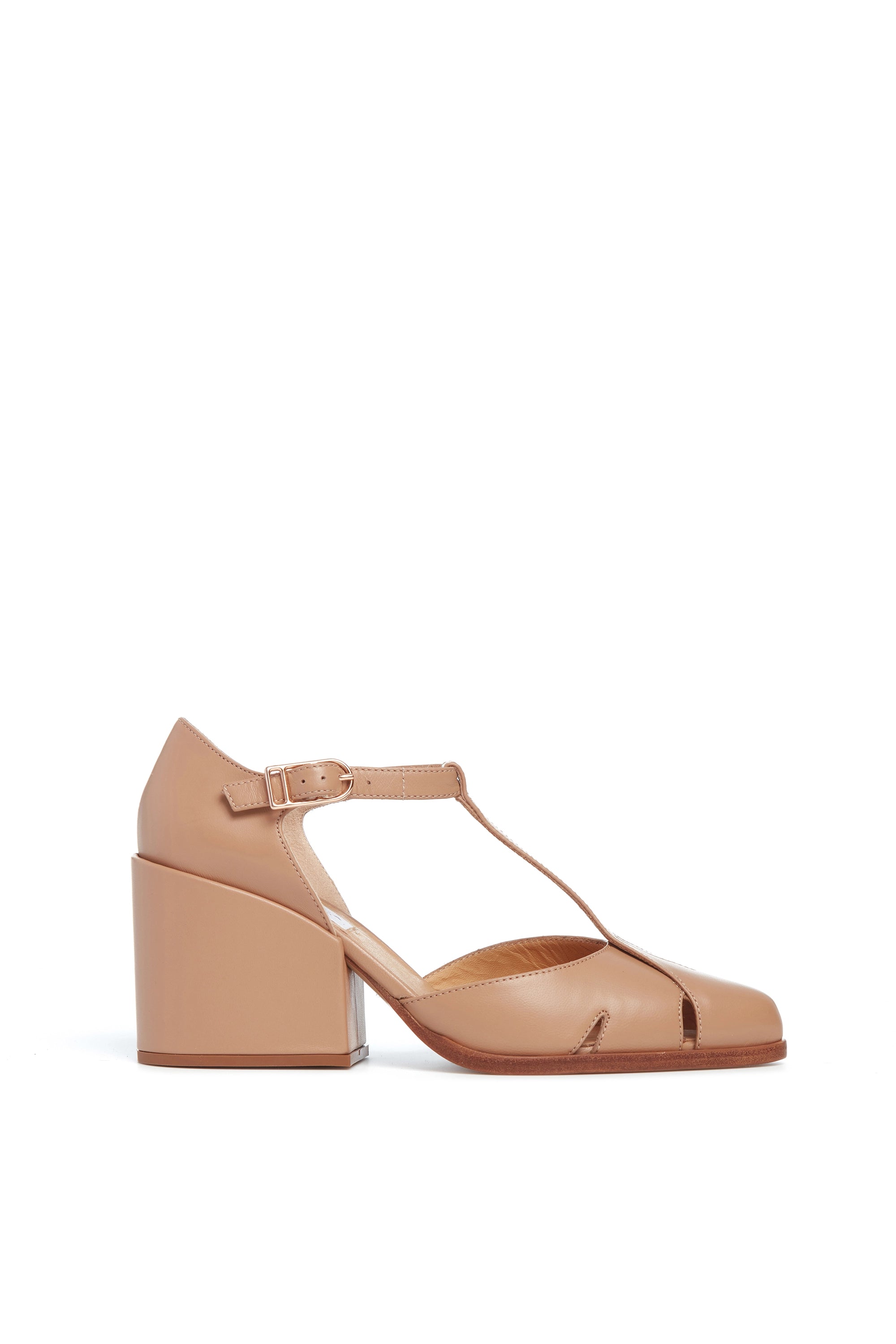 Hawes T Strap Heel in Dark Camel Nappa Leather - Women's Comfortable Dress Sandals for Wedding, Party & Evening Occasions