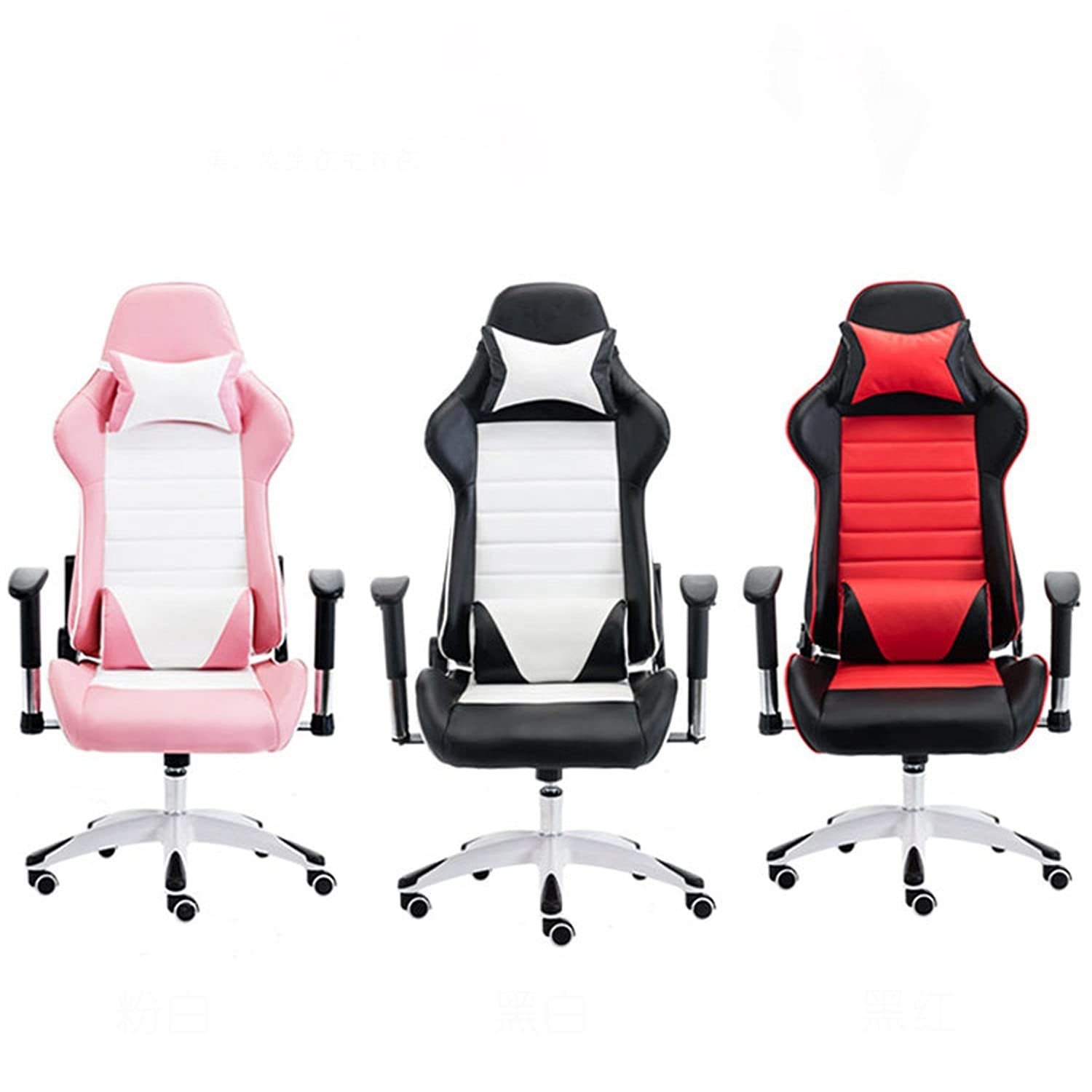 Premium Ergonomic Gaming Chair - Red Leather Executive Office Chair with 360° Swivel for PC & Computer Desk - Comfortable Rotating Stool for Gaming, Work & Home Office Use