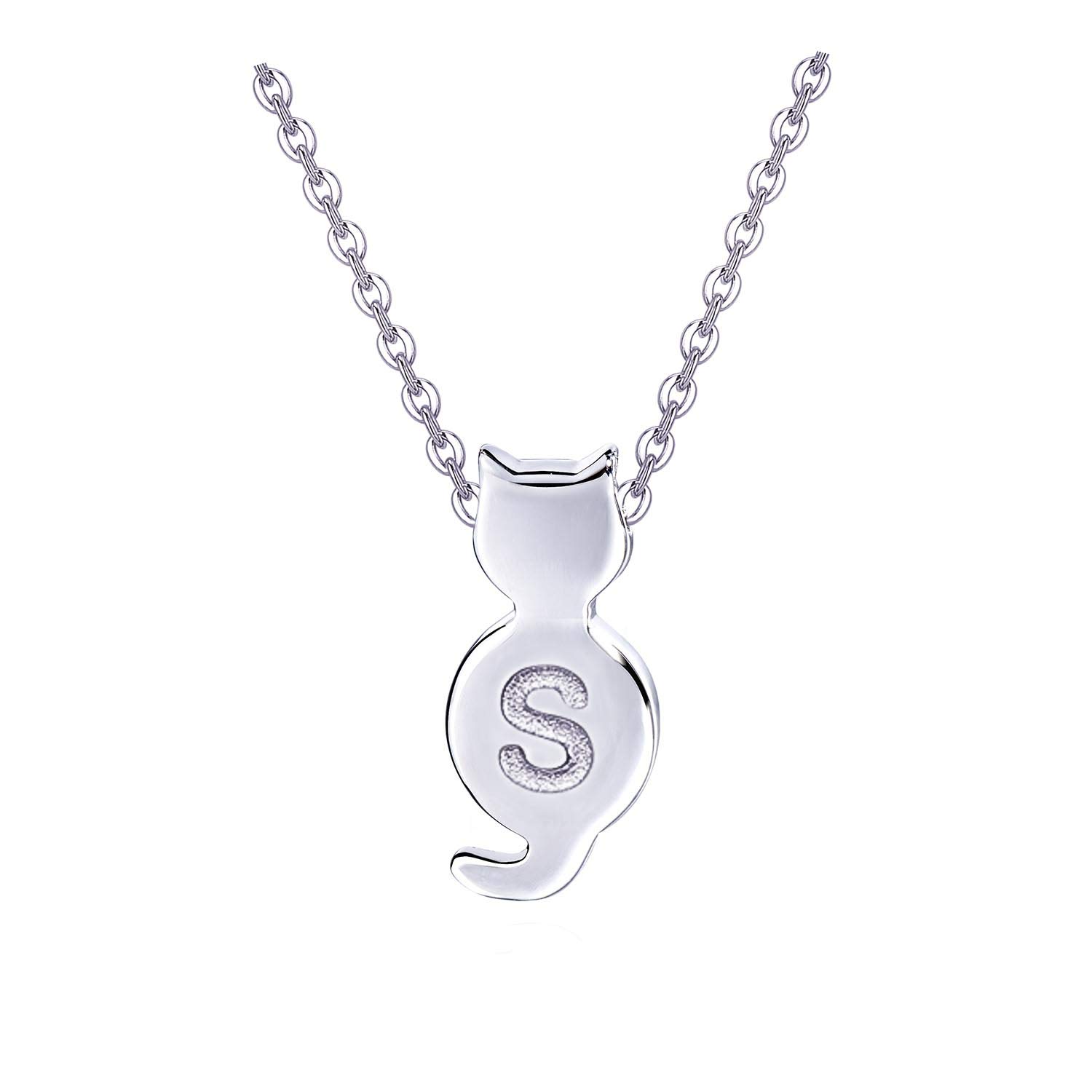 Stylish Sterling Silver Cat Necklace for Women - Elegant Initial Cat Pendant Jewelry - Perfect Gift for Cat Lovers & Everyday Wear