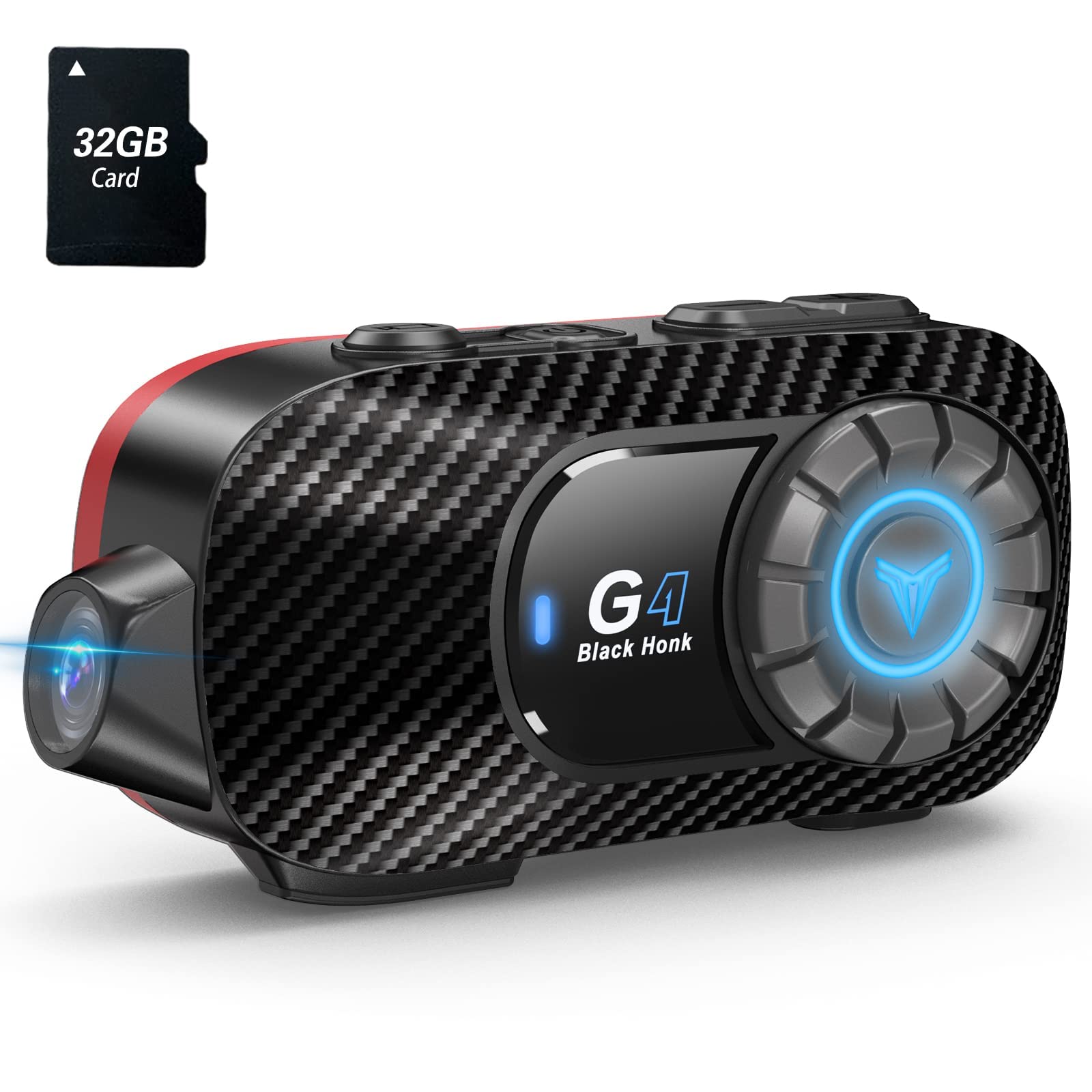 TNICER G4 1080P Motorcycle Bluetooth Headset with Camera - 2000mAh Battery, 2-Way Intercom, 600m Range, WiFi Recording & 32GB Card Included (1 Pack) - Perfect for Road Trips, Group Riding & Adventure Motorcycling