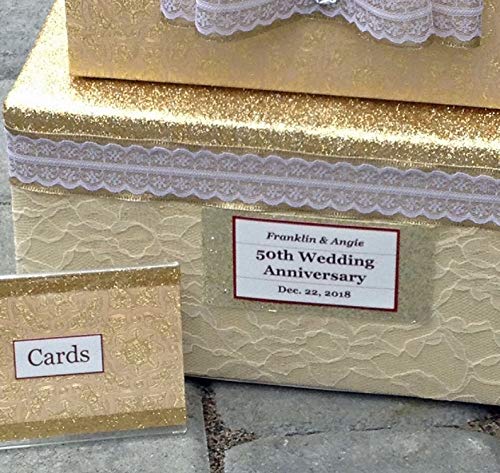 50th Anniversary Card Box - 3 Tier Gold Keepsake with Card Slots, Personalized & Handmade - Perfect for Golden Jubilee Celebrations & Gift Giving