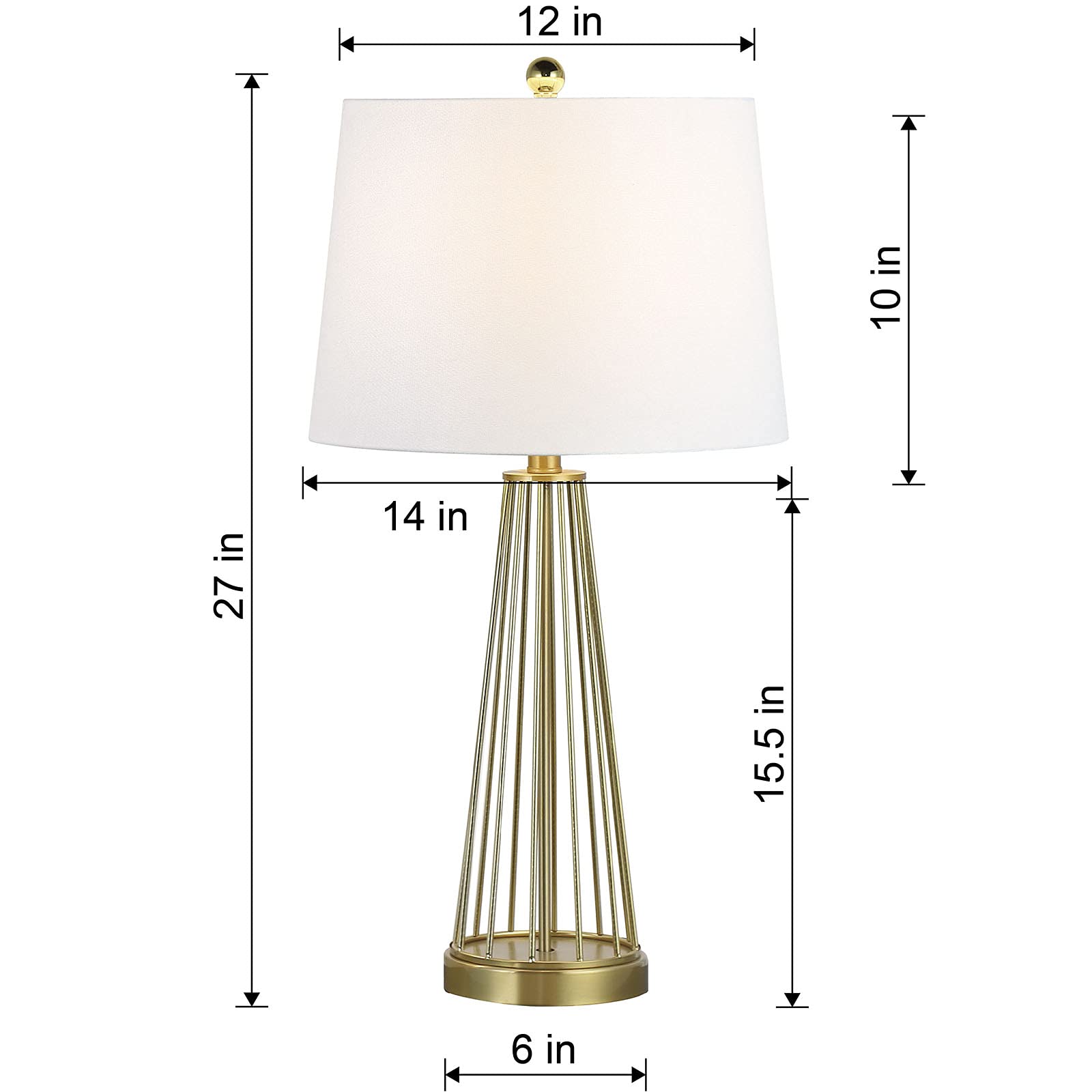 Maxax 27 Inch Table Lamps Set of 2 - 3-Way Dimmable Brass Gold Nightstand Lamps with White Fabric Shade, Industrial Bedside Lighting for Living Room, Bedroom & Office - Hollow Metal Base for Modern Home Decor