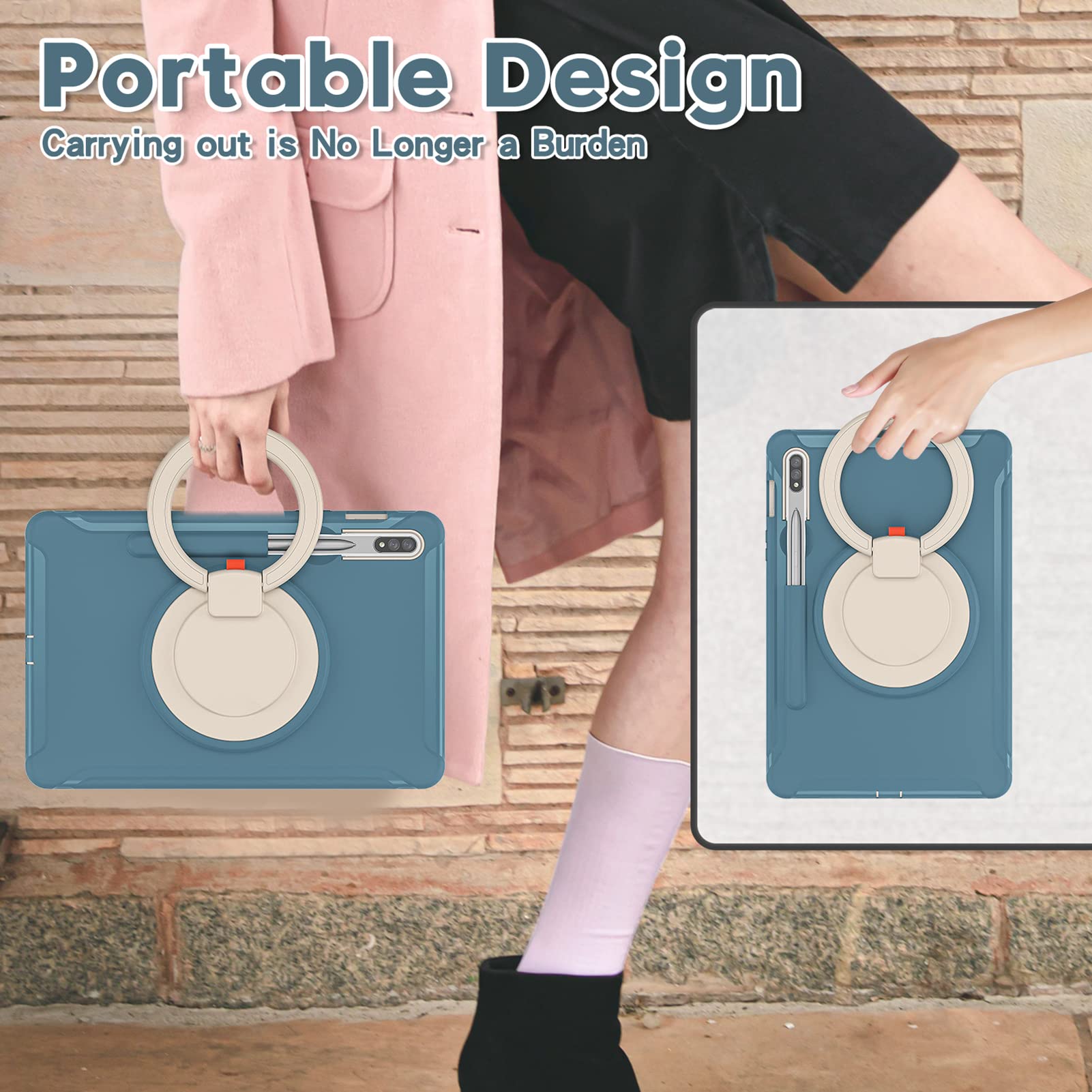 ORIbox Defender Case for Samsung Galaxy Tab S8/S7 11 Inch - Heavy Duty Shockproof Cover with 360° Rotating Ring Stand & Kickstand | Full Body Protection for Kids, Travel & Outdoor Use