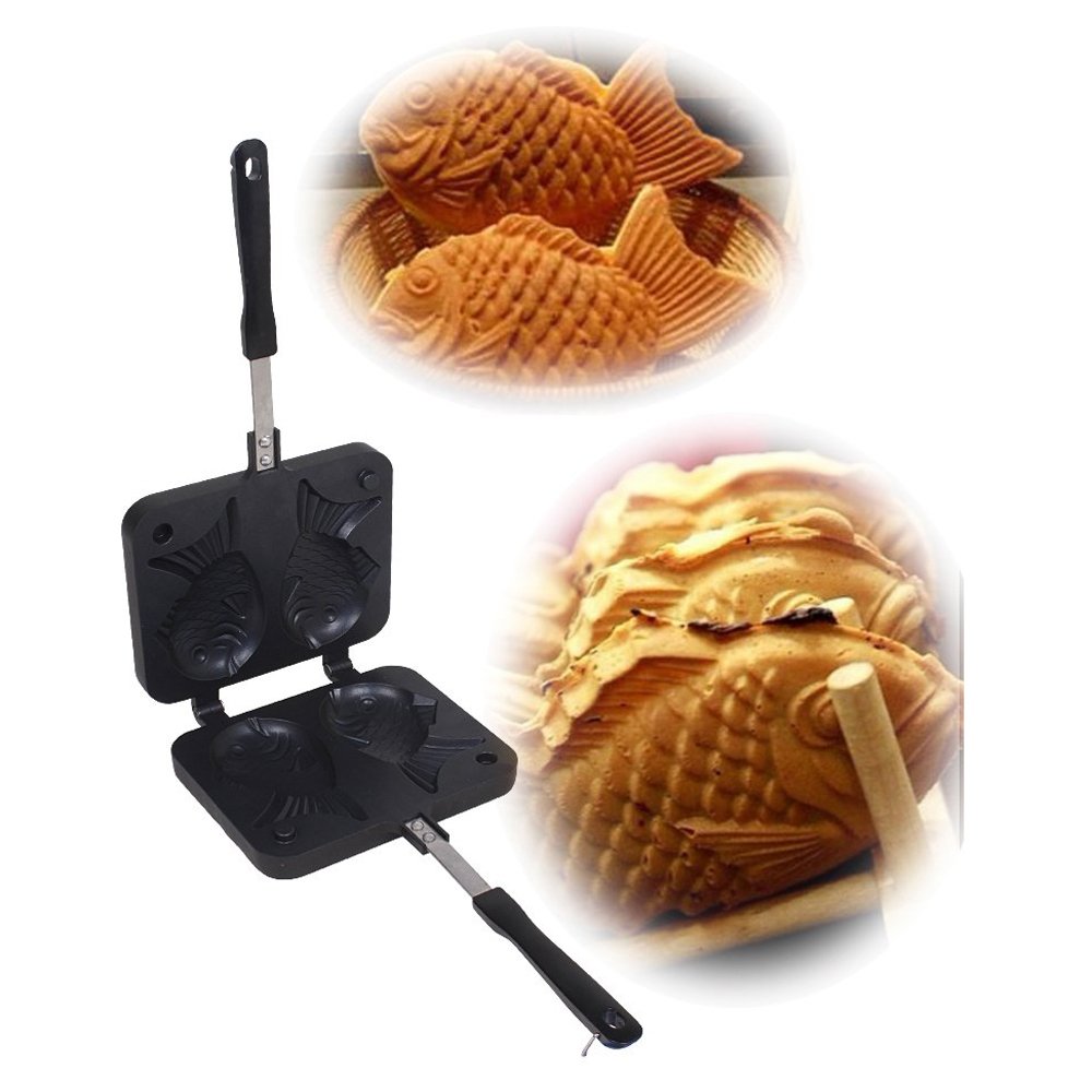 New Taiyaki Japanese Fish-Shaped Cake Waffle Pan Maker - 2 Cast Iron Molds for Korean Street Food Snacks - Perfect for Home Baking, Parties & Asian Dessert Lovers