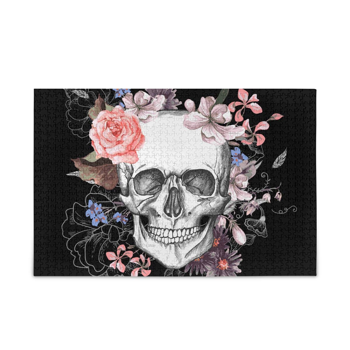 500-Piece Adult Jigsaw Puzzle - Skull with Pink Roses, Fun Family Game for Teens & Adults, Creative Home Decor for Living Room & Bedroom, Unique Gift for Puzzle Lovers & Halloween Enthusiasts