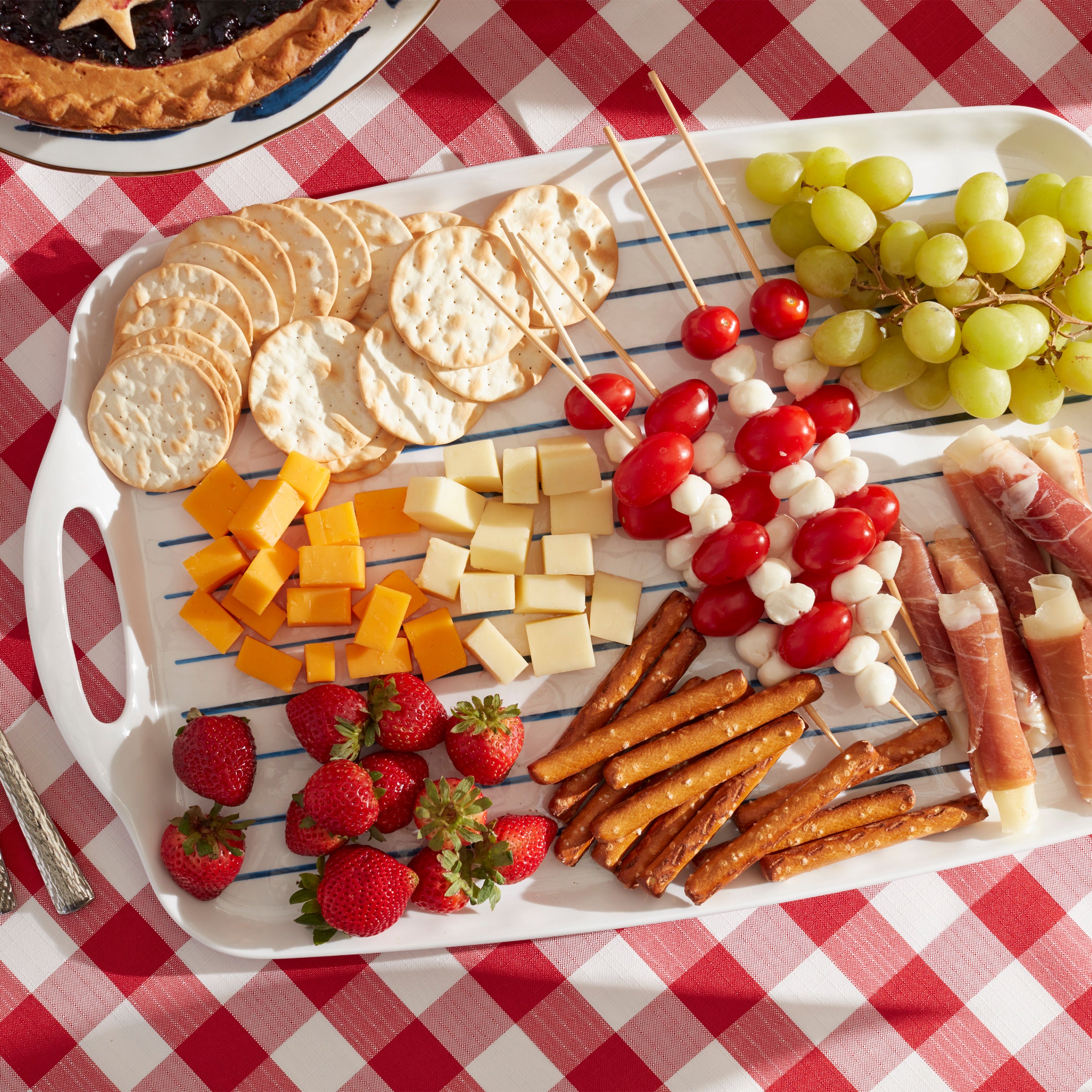 Blue Bay Melamine Serving Platter with Handle - Durable & Lightweight Dish for Parties, Picnics, and Outdoor Dining