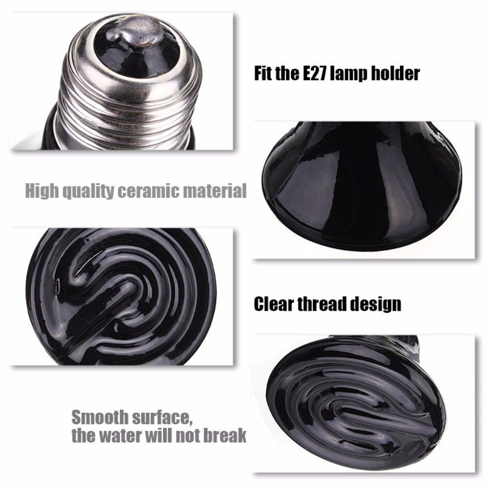 CTKcom 2-Pack 200W Reptile Ceramic Heat Lamp - E27 110V Infrared Heat Emitter Bulb for Reptiles, Chickens & Turtles - No Light, No Harm Brooder Lamp for Pet Coop Heating - Ideal for Terrariums, Chicken Coops & Turtle Tanks (Black)
