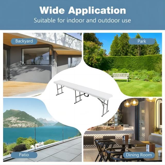 Premium 6-Foot Foldable Resin Bench - Indoor & Outdoor Furniture for Patio, Garden, or Living Room - White 2-Piece Set - Perfect for Entertaining, Relaxing & Everyday Use