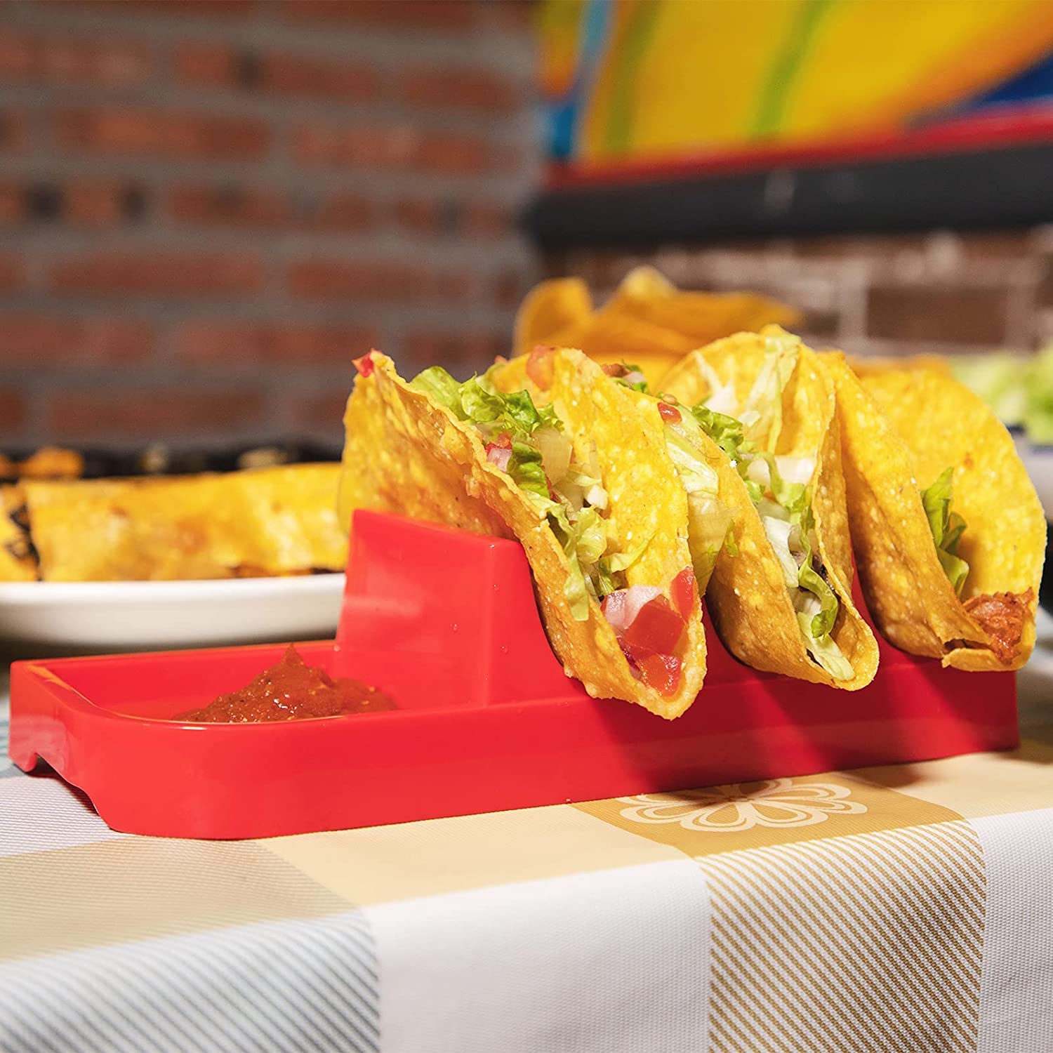 4-Pack Taco Holders Set - Sturdy Taco Shell Stands & Serving Tray for Taco Bar, Party Night, Taco Tuesday & Family Dinner - Red (Perfect for Mexican-Themed Parties & Casual Dining)