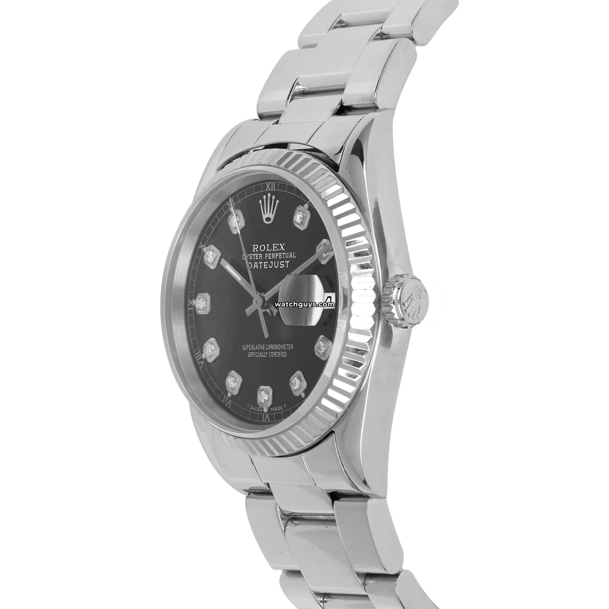 Rolex Datejust 16220 Men's Watch with Black Diamond Dial - Luxury Stainless Steel Timepiece for Business & Formal Occasions