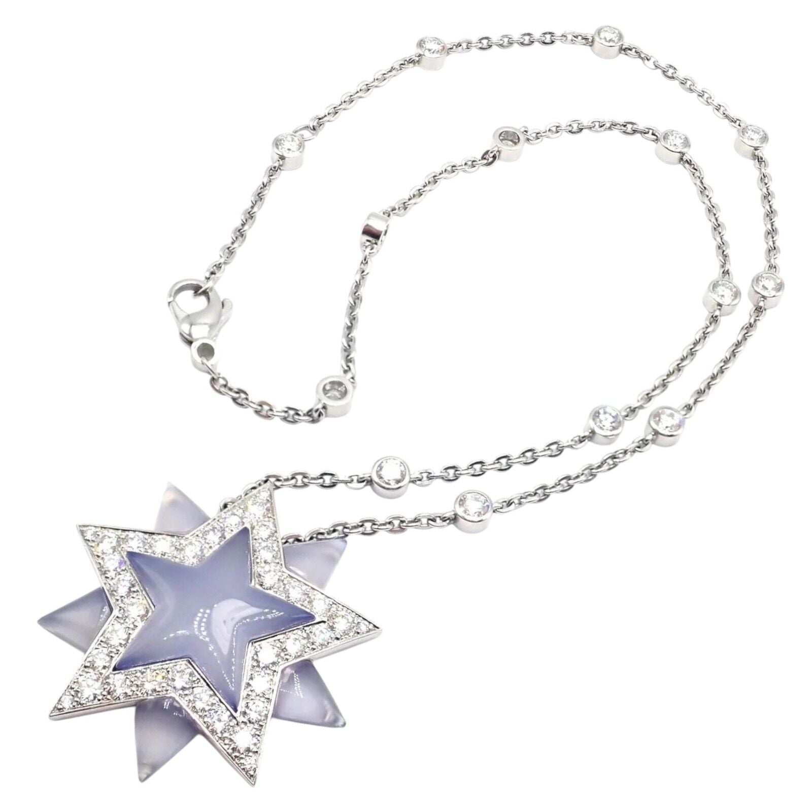 Authentic Tiffany & Co Platinum Diamond Blue Chalcedony Star Pendant Necklace - Perfect for Anniversary Gifts, Valentine's Day & Special Occasions