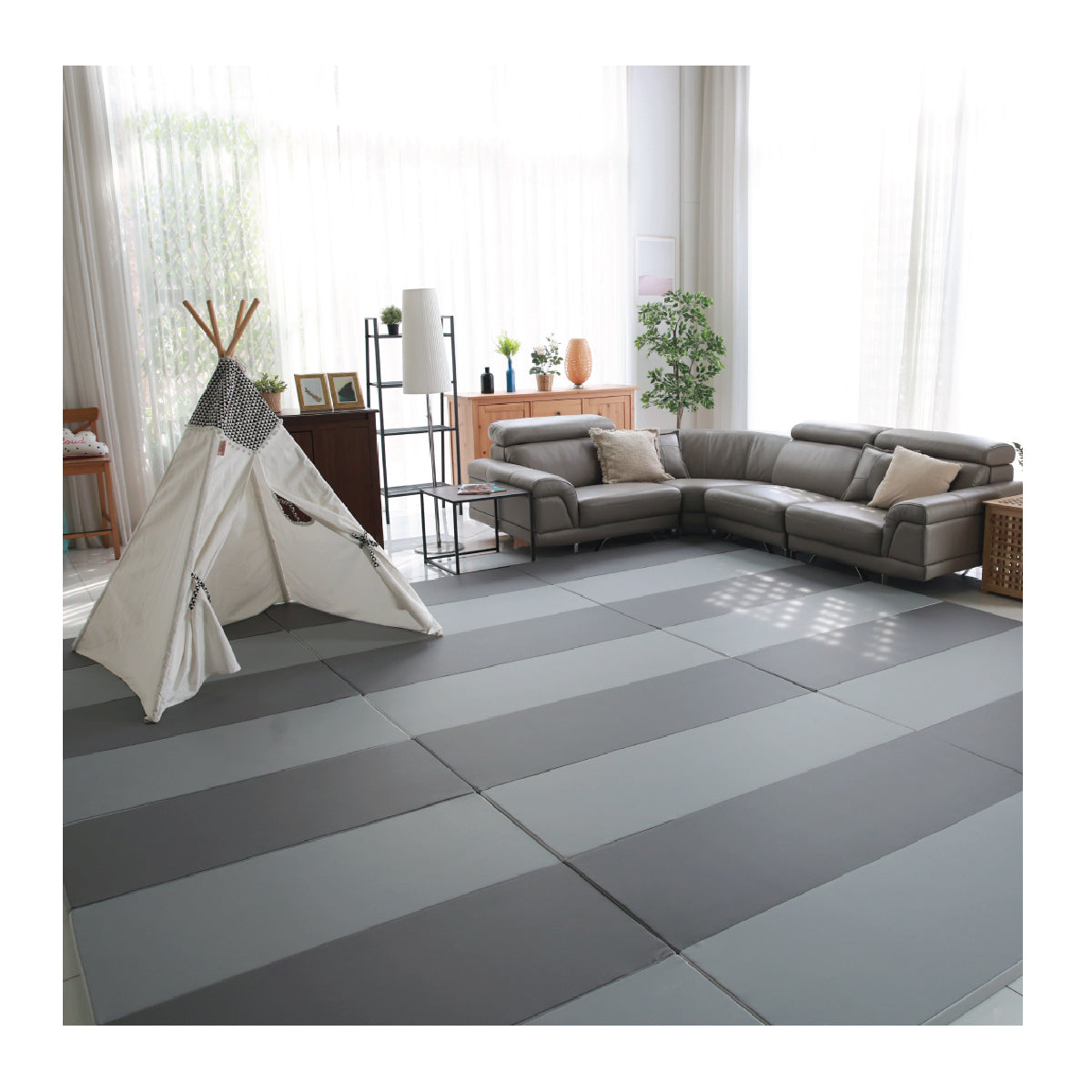 Caraz Signature Clean Extra Thick Foldable Play Mat 43 x 79 x 1.6 Inches - Non-Slip Baby Crawling Mat for Nursery, Playroom & Daycare Floor Protection