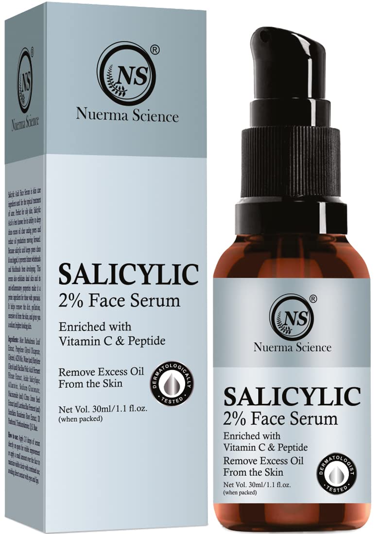 Nuerma Science 2% Salicylic Acid Face Serum - BHA Exfoliator for Oily & Acne-Prone Skin - Reduces Excess Oil, Blackheads, Whiteheads & Pores - 30ml - Perfect for Daily Skincare Routine & Blemish Control
