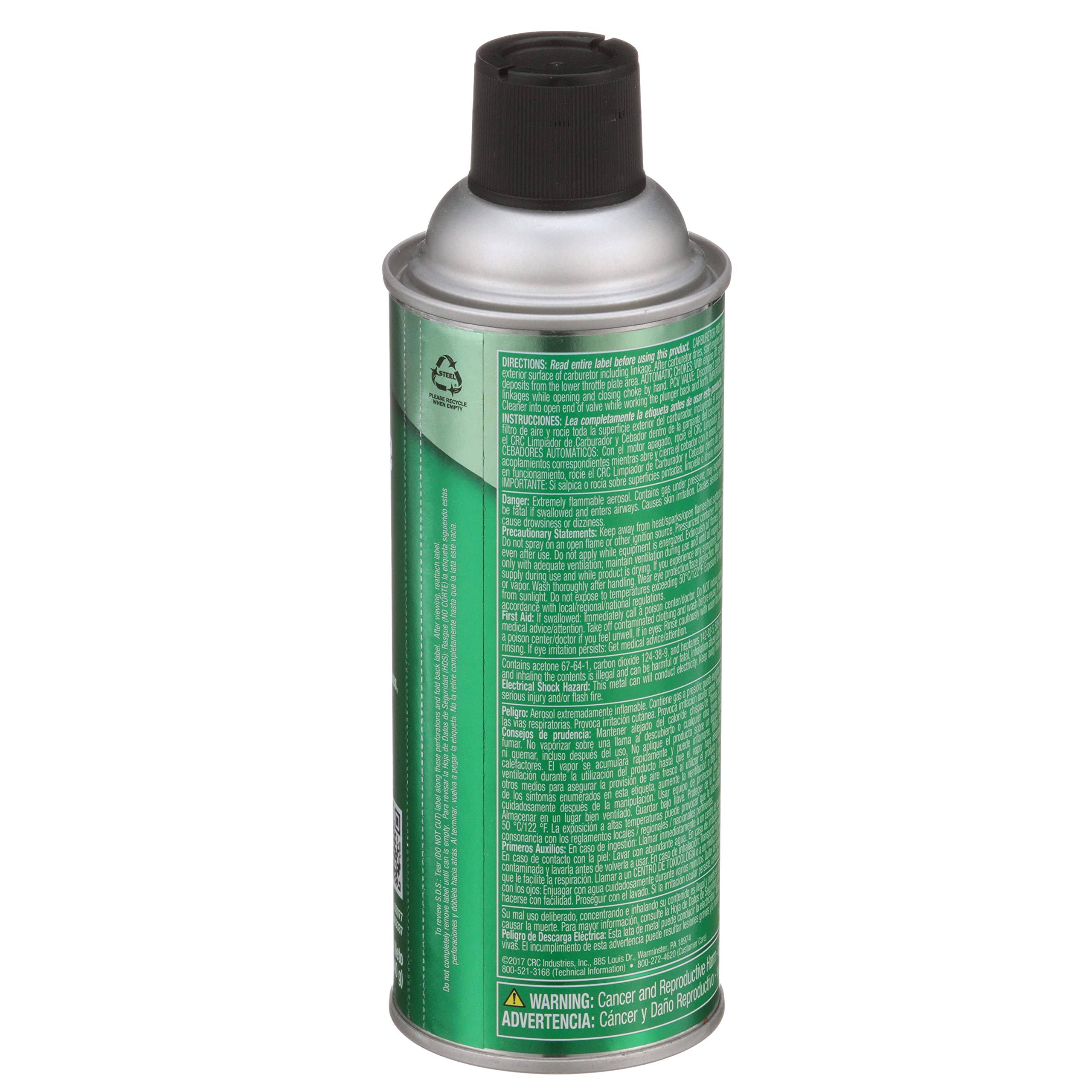 CRC 03077 Carb & Choke Cleaner - 12 oz Aerosol Spray for Carburetors, Chokes & Fuel Systems | Fast-Acting High-Performance Cleaner | Removes Gum, Varnish & Deposits | Ideal for Cars, Motorcycles, ATVs & Small Engines | (1 Pack)